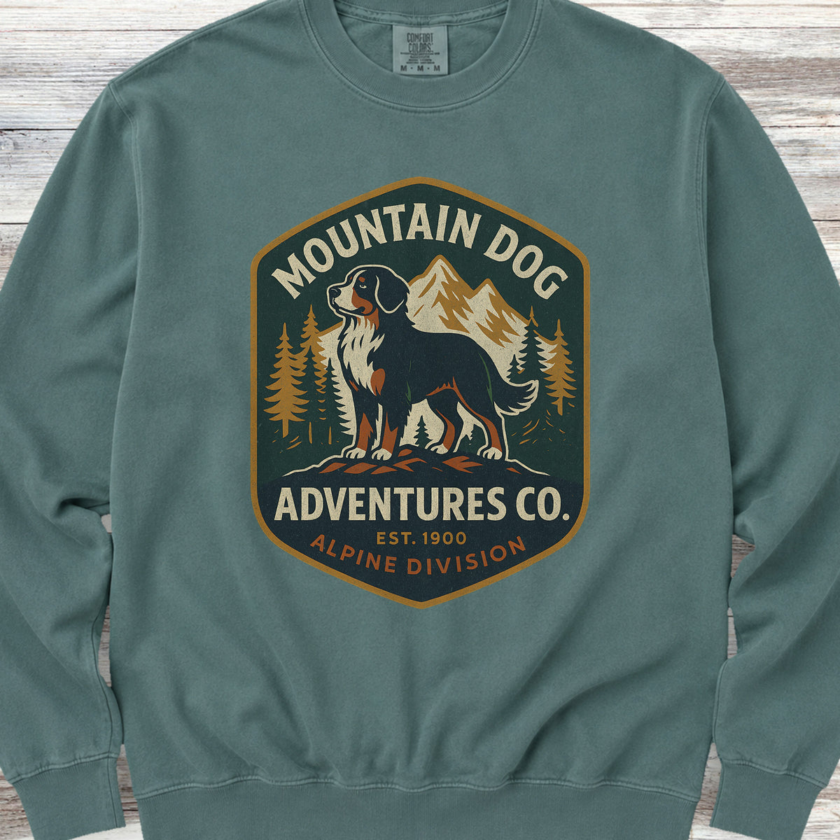 Bernese Mountain Dog Adventures Sweatshirt - Blue Spruce