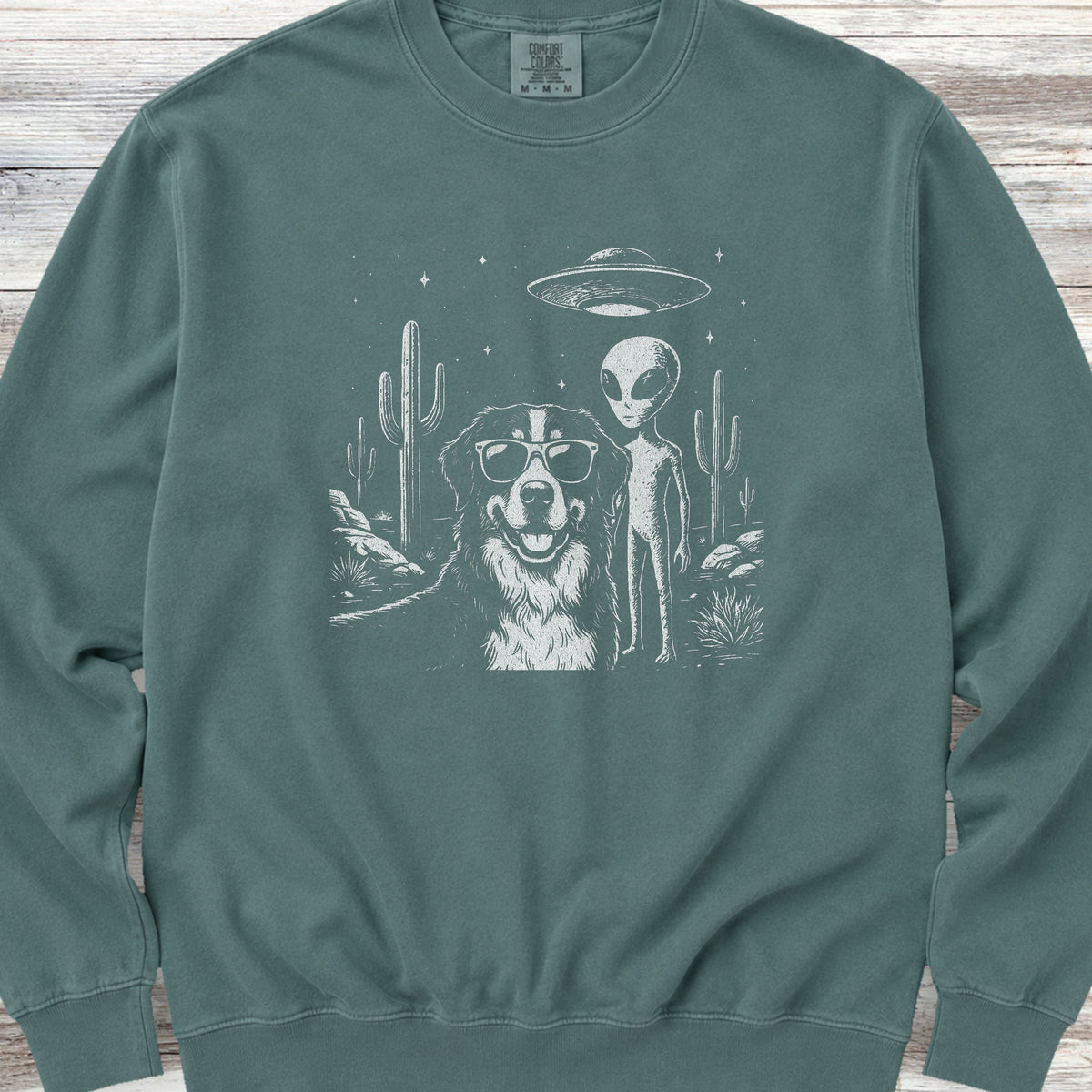 Bernese Mountain Dog Alien Selfie Sweatshirt - Blue Spruce