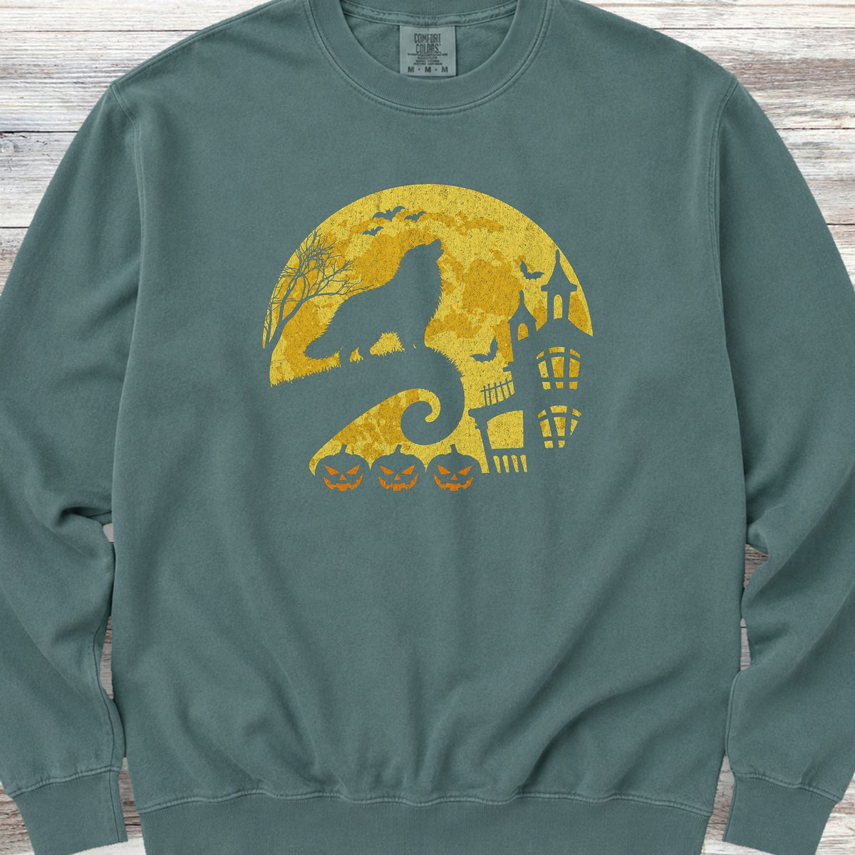 Great Pyrenees Halloween Moon Sweatshirt - Blue Spruce