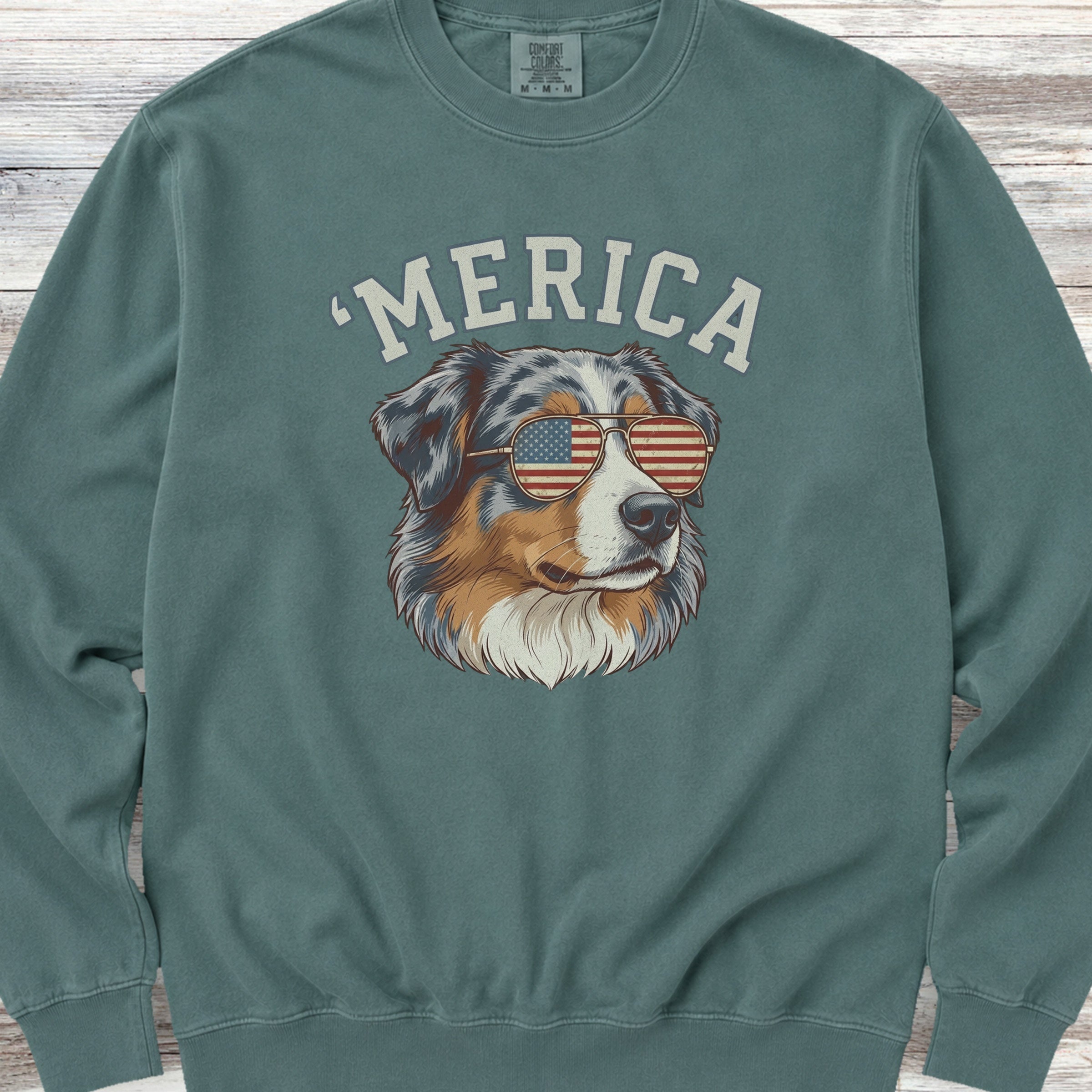 Australian Shepherd 'Merica Sweatshirt - Blue Spruce