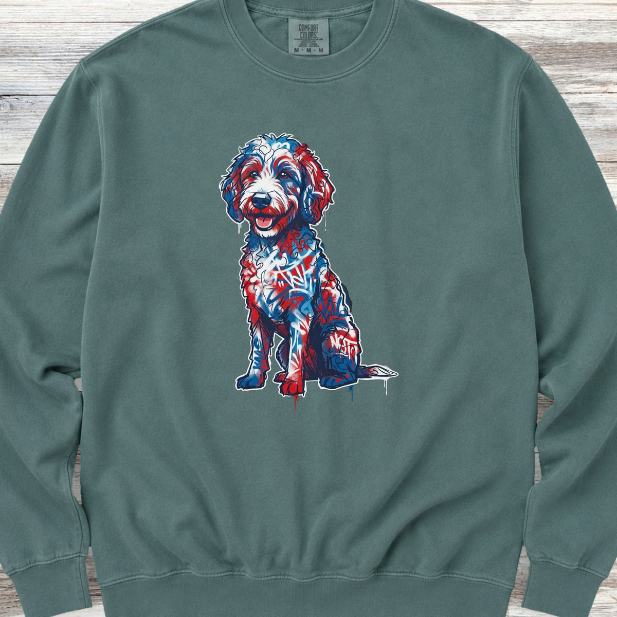 Doodle American Graffiti Art Sweatshirt - Blue Spruce