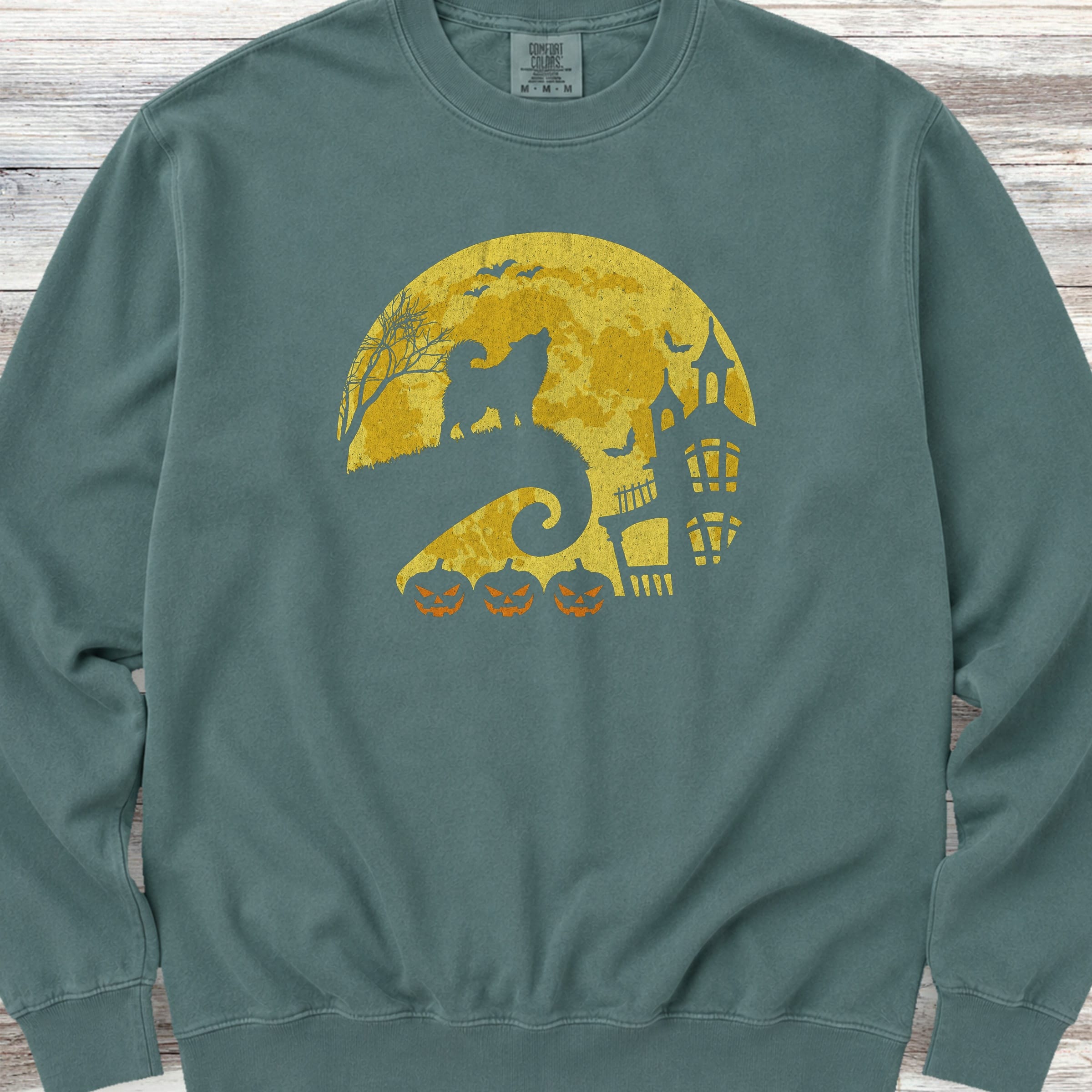 Alaskan Malamute Halloween Moon Sweatshirt - Blue Spruce