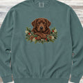 Labrador Retriever Chocolate Winter Greenery Faux Embroidery Sweatshirt - Blue Spruce