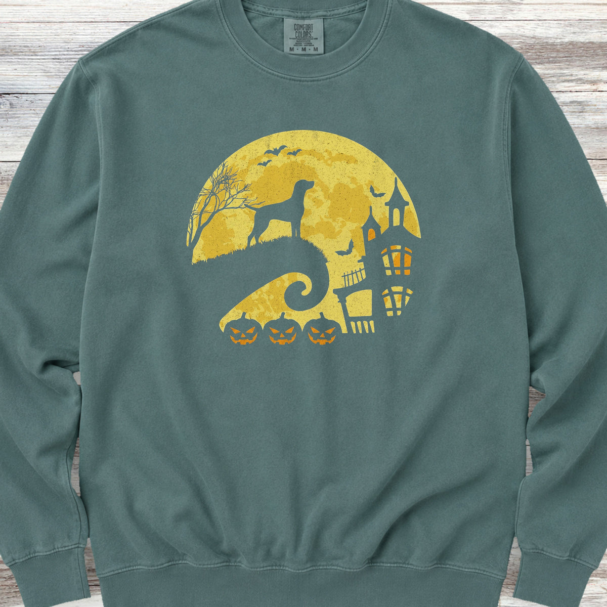 Weimaraner Halloween Moon Sweatshirt - Blue Spruce