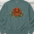 Dachshund Winter Greenery Faux Embroidery Sweatshirt - Blue Spruce
