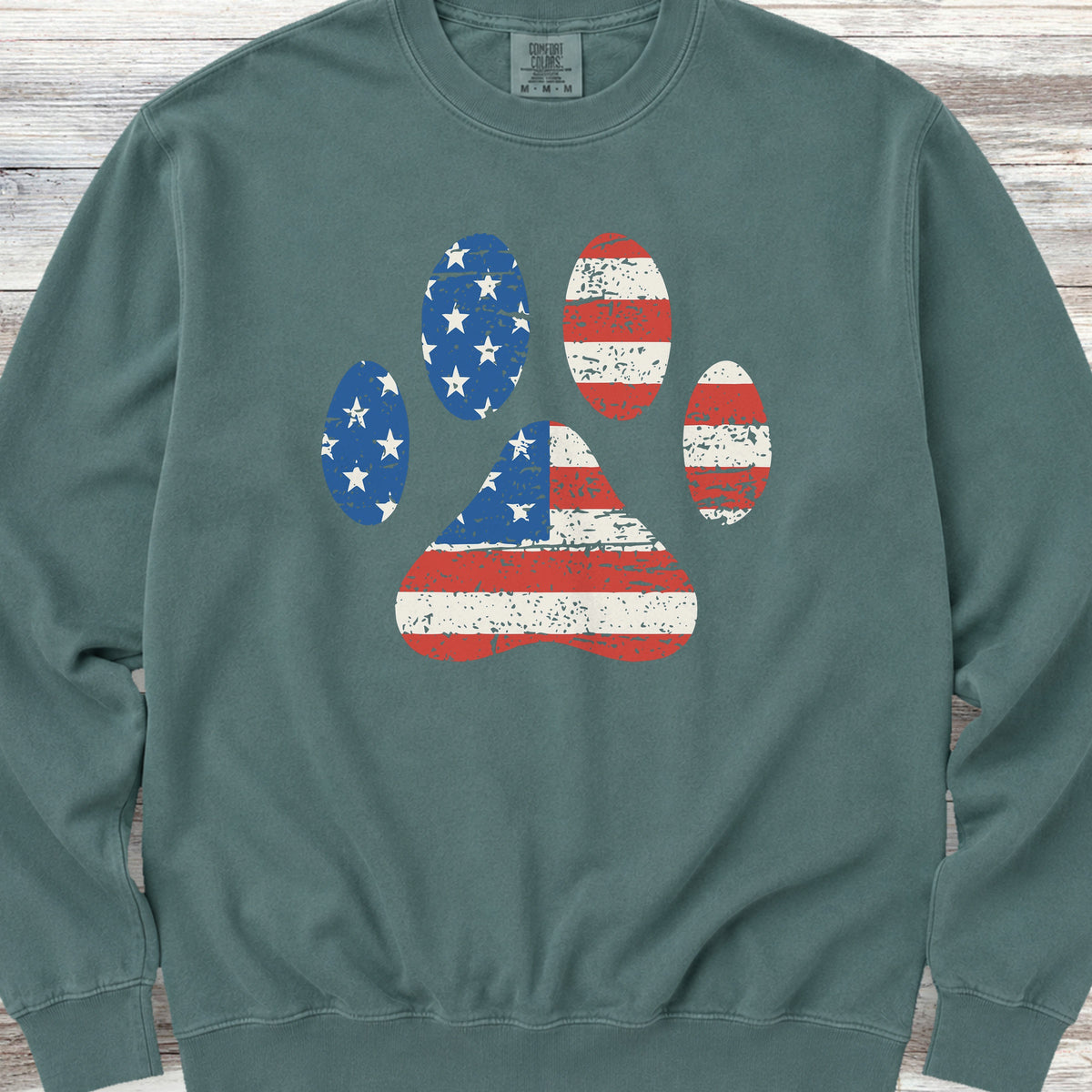 Stars & Stripes Paw Print Sweatshirt - Blue Spruce