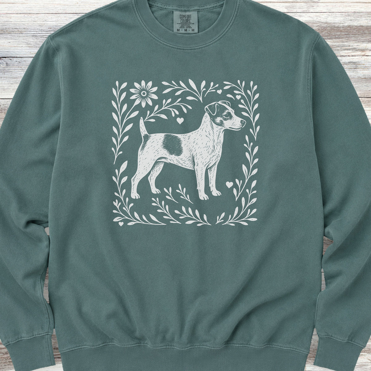 Jack Russell Linocut Sweatshirt - Blue Spruce