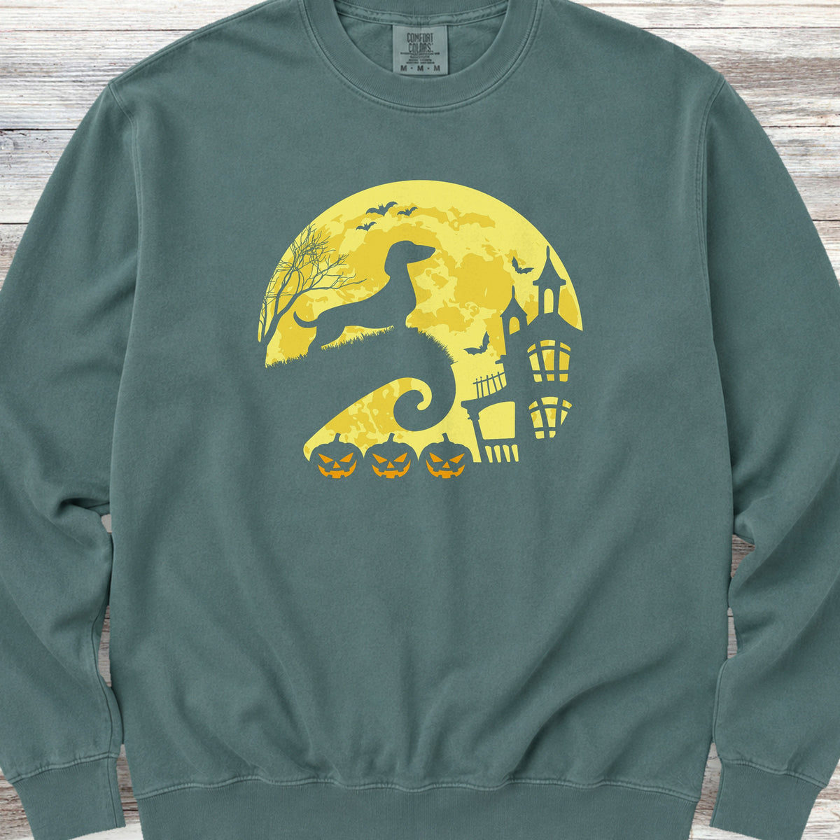 Dachshund Halloween Moon Sweatshirt - Blue Spruce