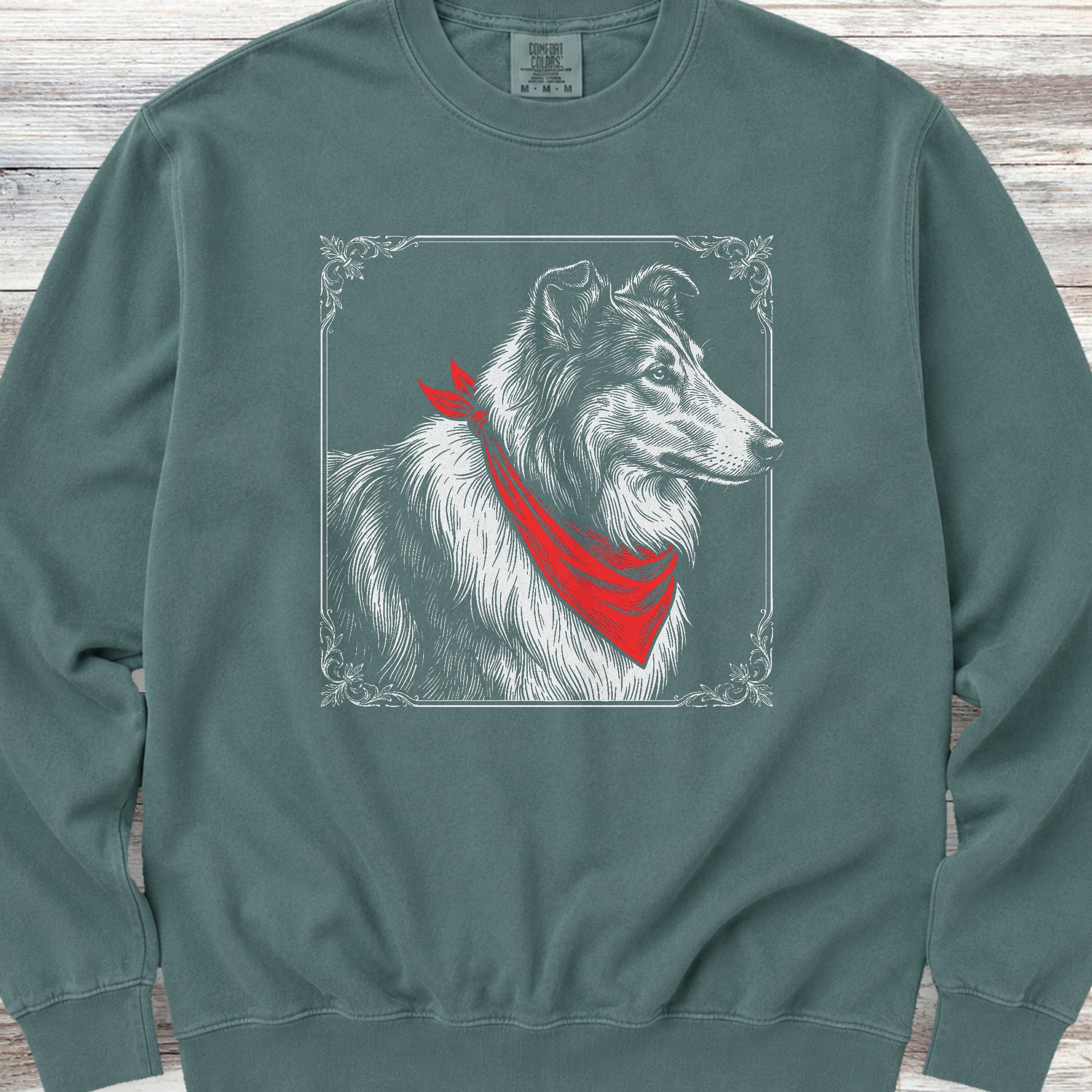 Rough Collie Etching Sweatshirt - Blue Spruce