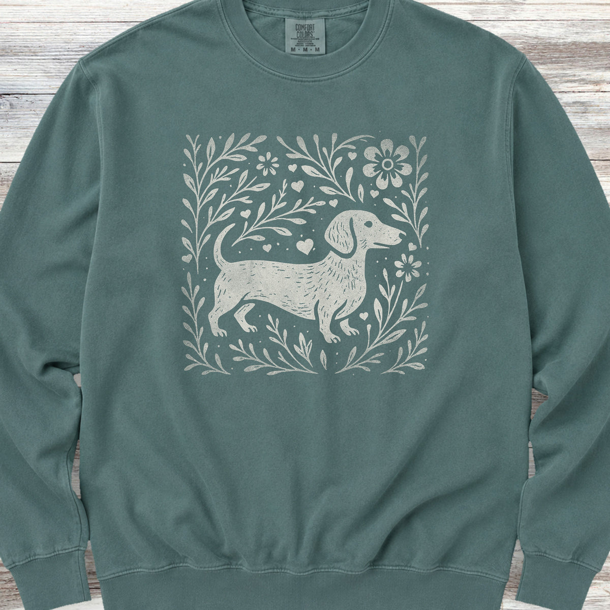 Dachshund Linocut Sweatshirt - Blue Spruce