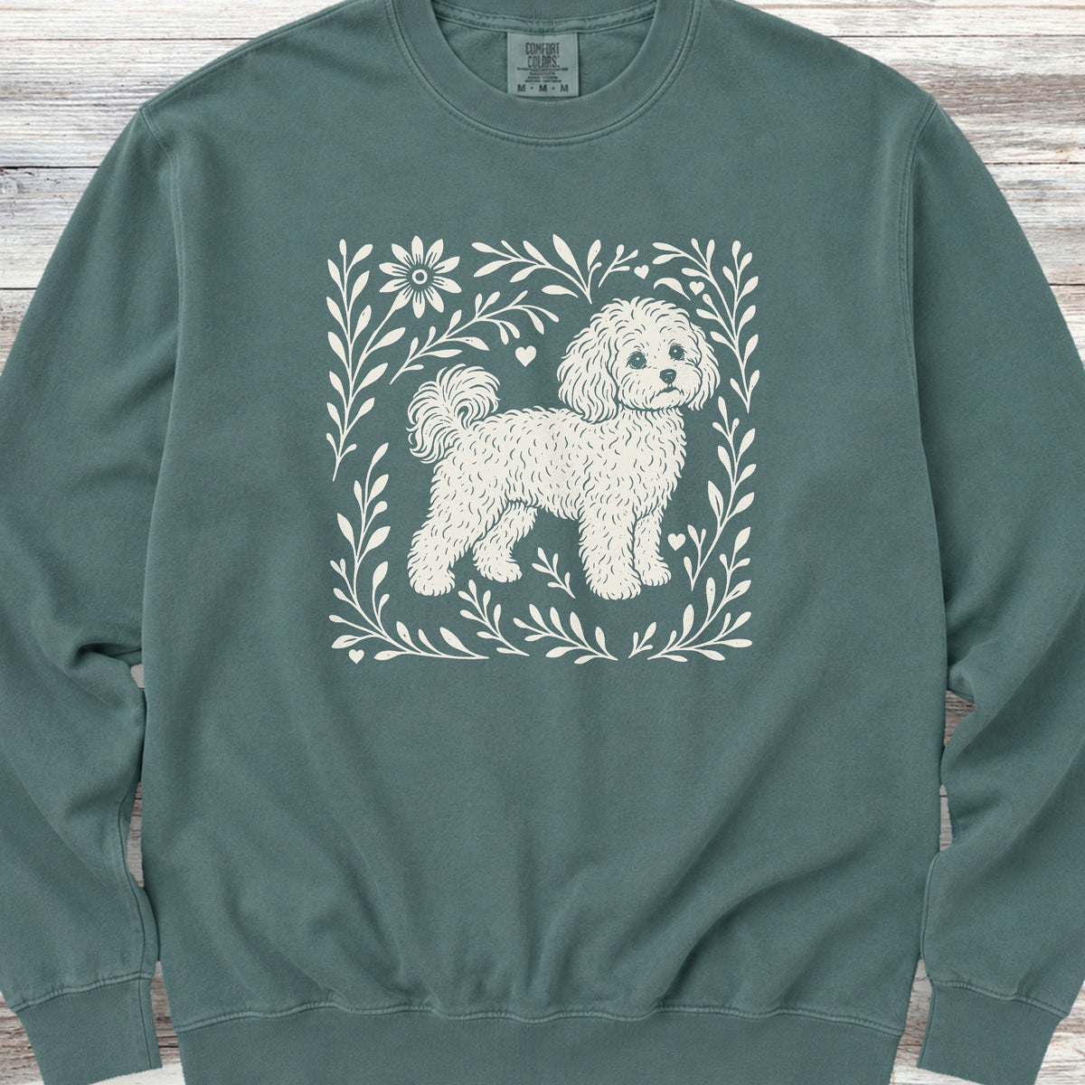 Maltipoo Linocut Sweatshirt - Blue Spruce