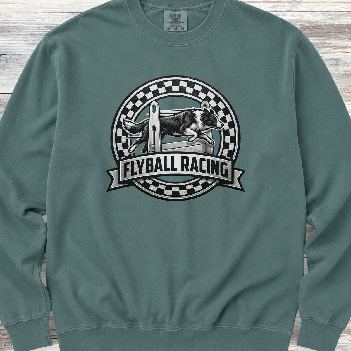 Border Collie Flyball Racing Sweatshirt - Blue Spruce