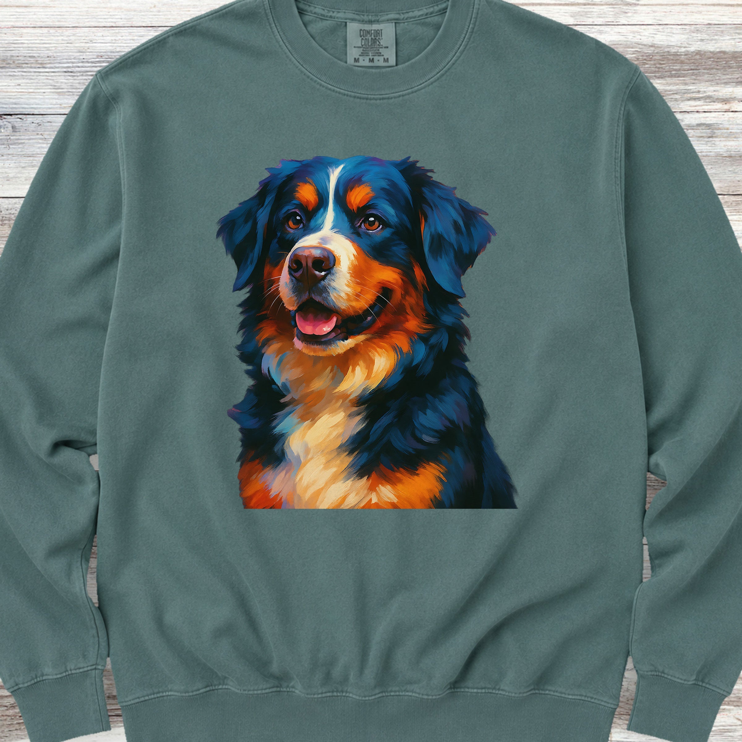Bernese Mountain Dog Oil Painting Sweatshirt - Blue Spruce