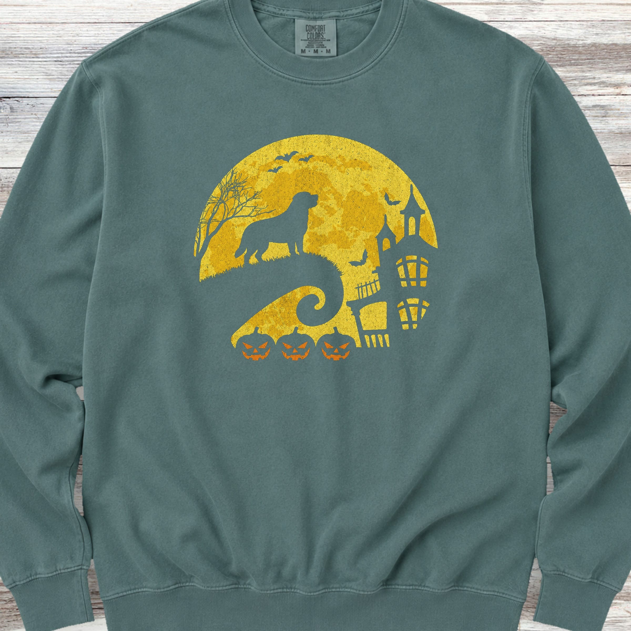 Swiss Mountain Dog Halloween Moon Sweatshirt - Blue Spruce