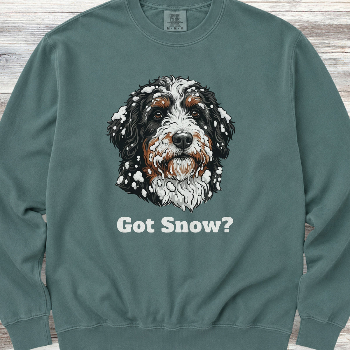 Bernedoodle Got Snow Sweatshirt - Blue Spruce