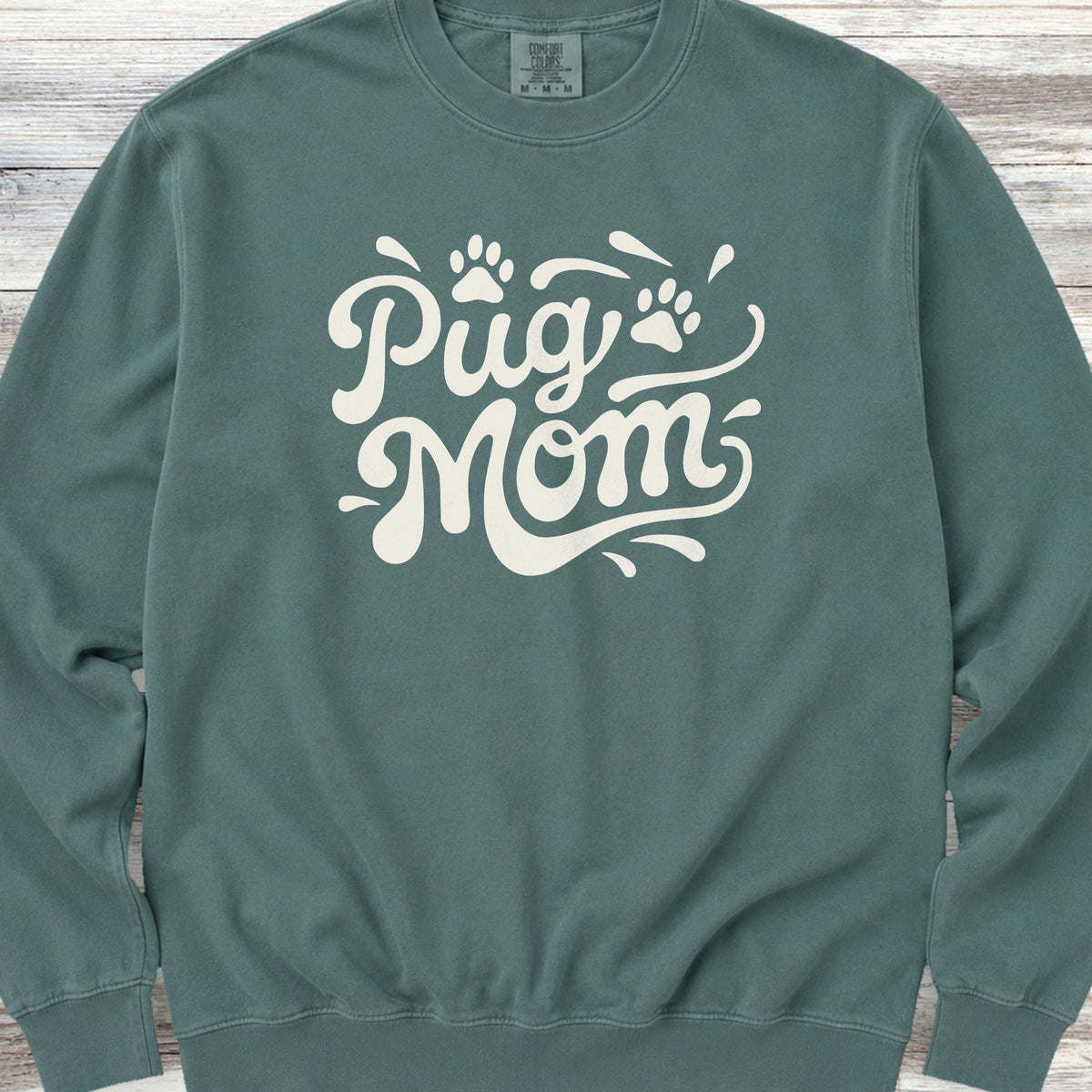 Pug Groovy Mom Sweatshirt - Blue Spruce