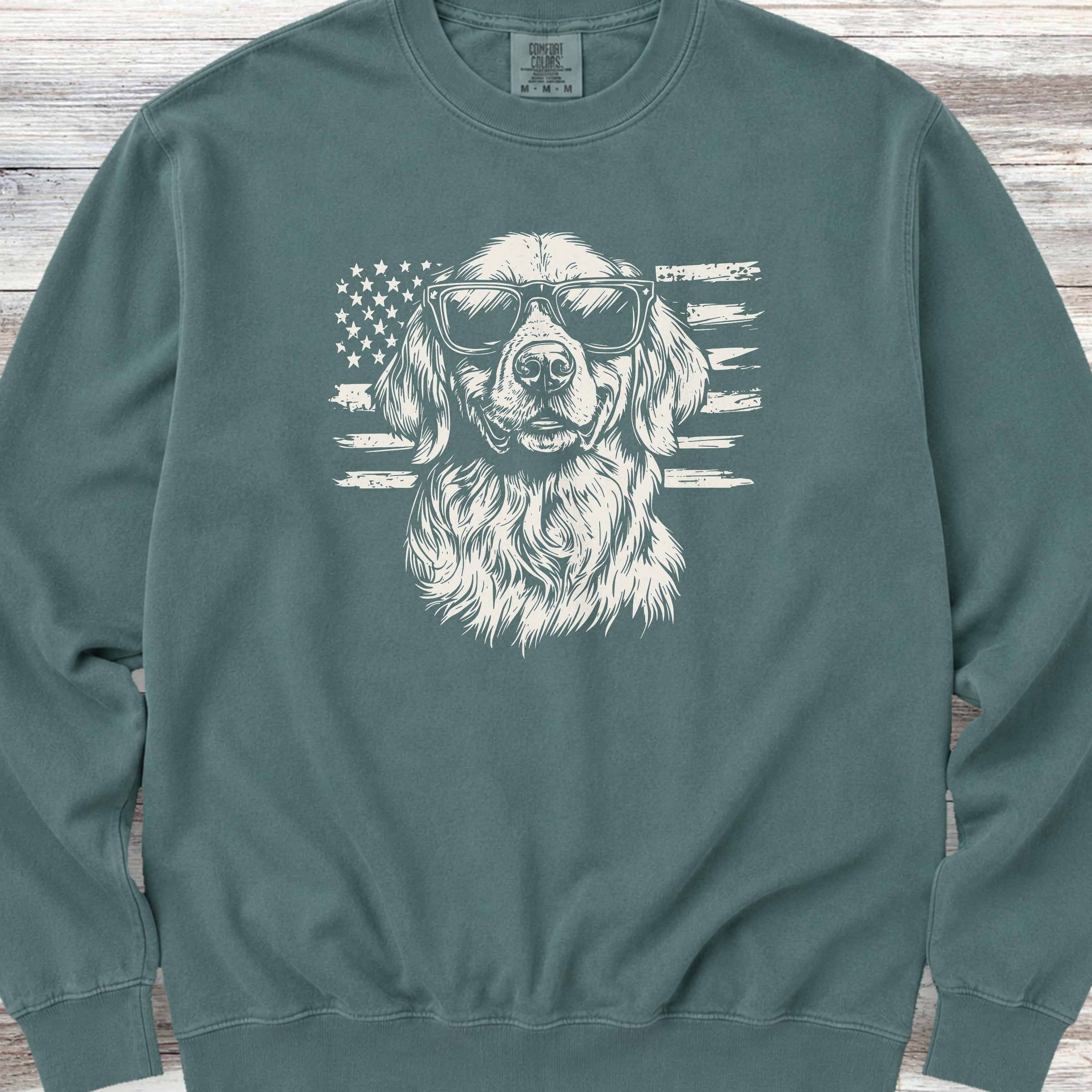 Golden Retriever Flag Sweatshirt - Blue Spruce