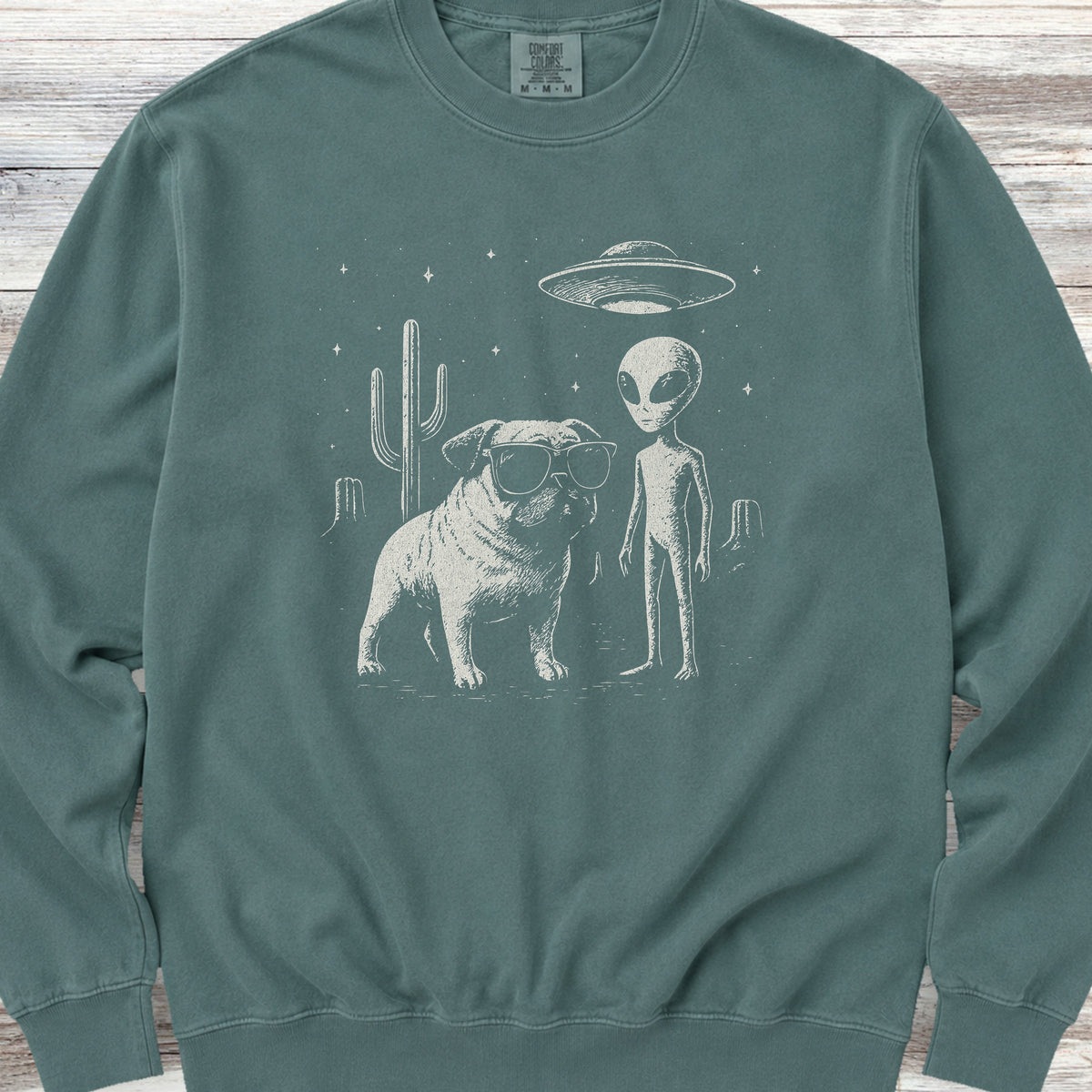 Pug Alien Encounter Sweatshirt - Blue Spruce