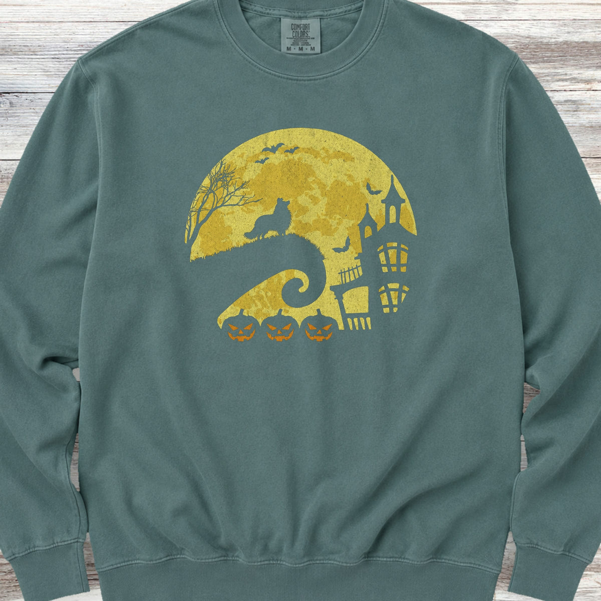Shetland Sheepdog Halloween Moon Sweatshirt - Blue Spruce