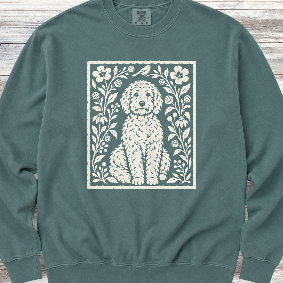 Doodle Folk Art Floral Sweatshirt - Blue Spruce