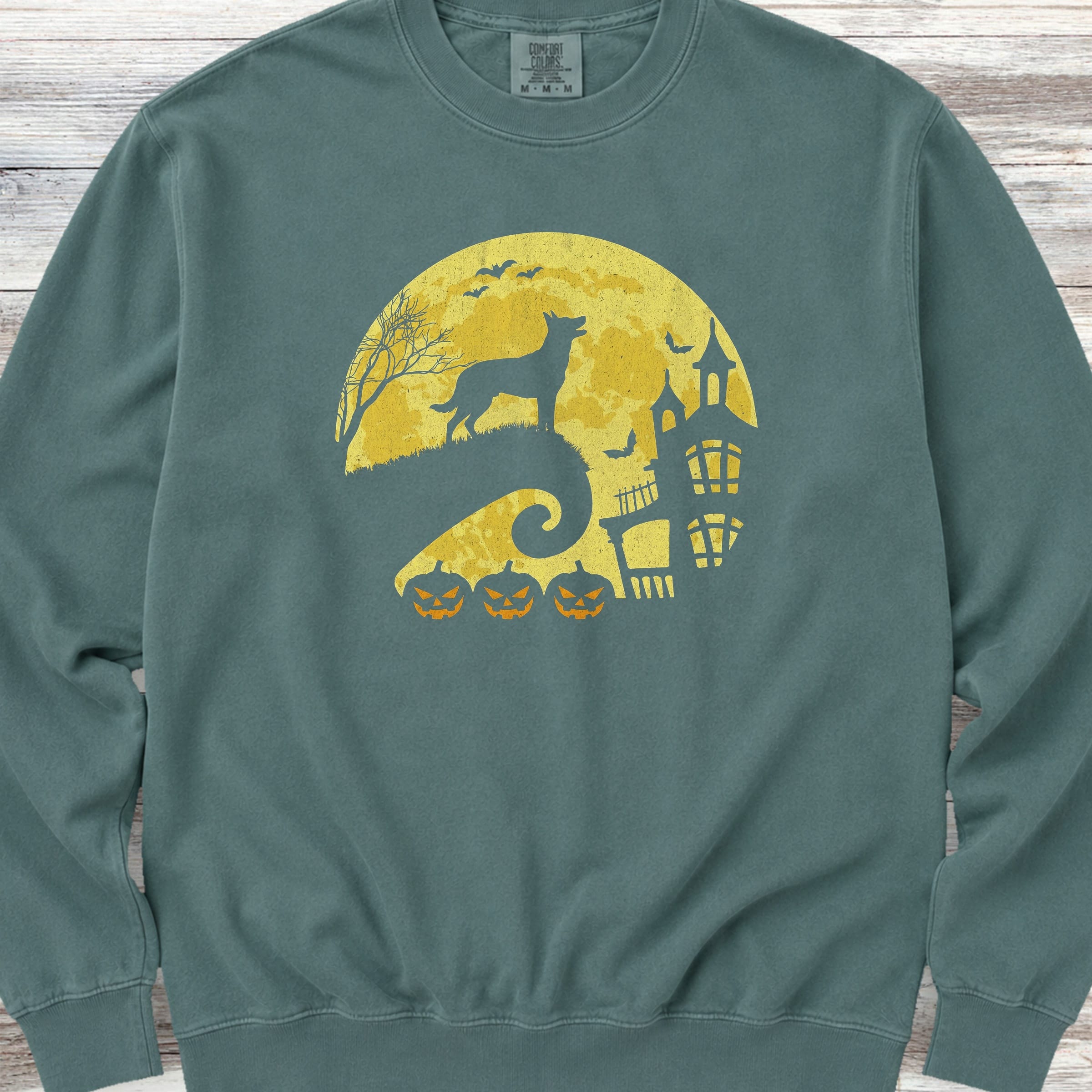 Dutch Shepherd Halloween Moon Sweatshirt - Blue Spruce