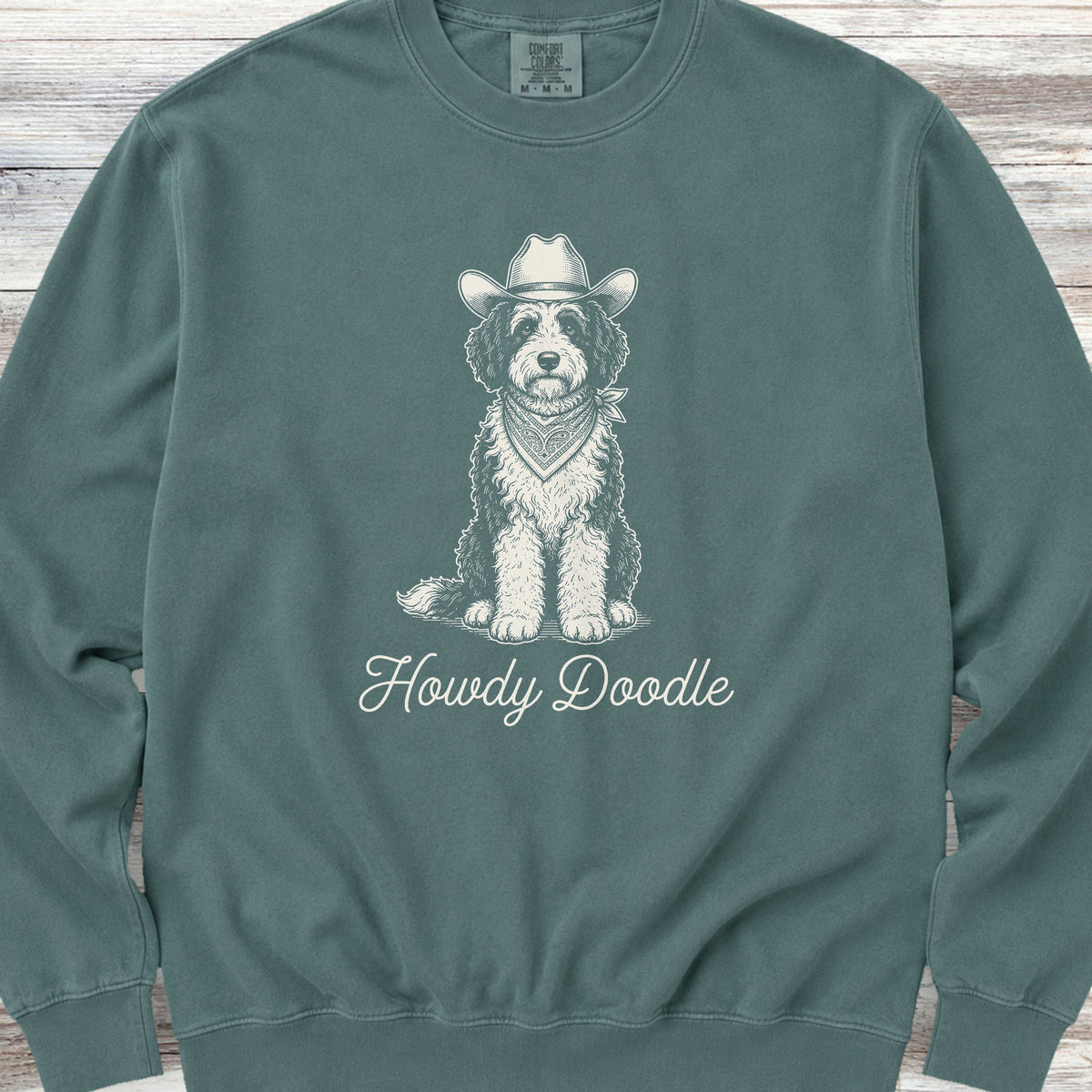 Sheepadoodle Howdy Doodle Sweatshirt - Blue Spruce