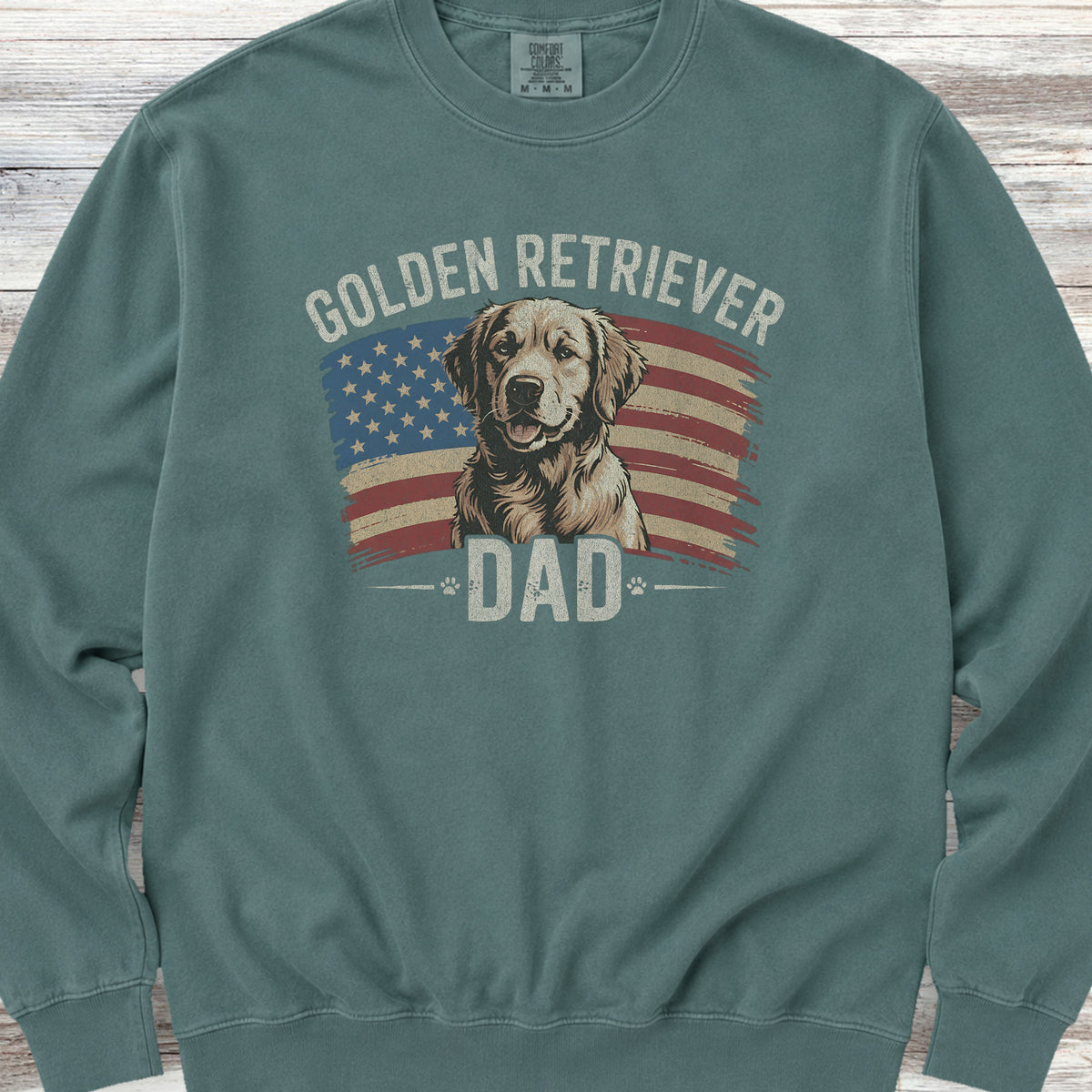 Golden Retriever Dad Flag Sweatshirt - Blue Spruce