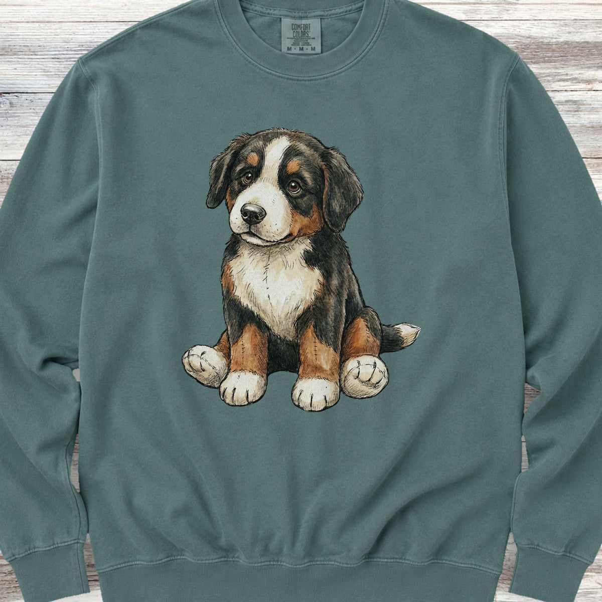 Bernese Mountain Dog Teddy Bear Sweatshirt - Blue Spruce