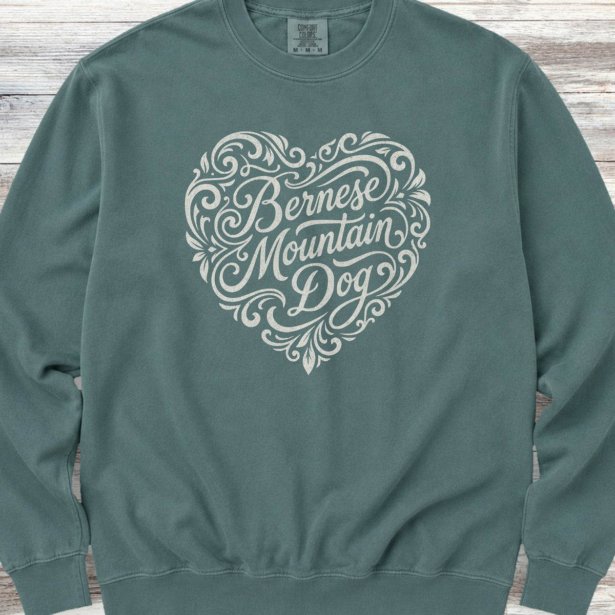 Bernese Mountain Dog Heart Script Sweatshirt - Blue Spruce