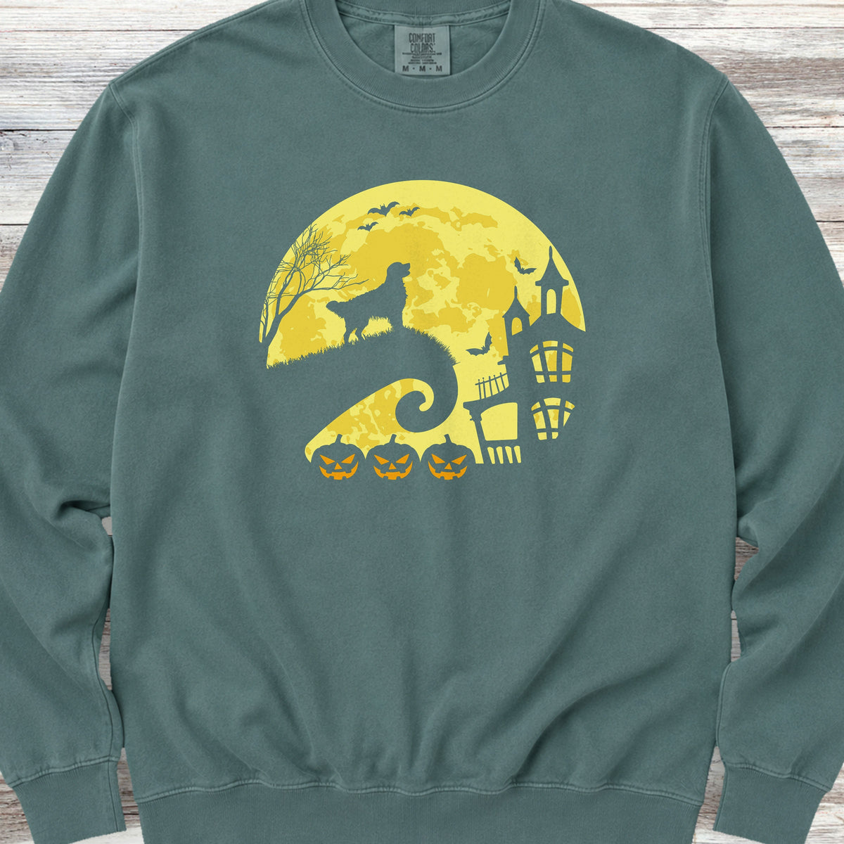 Golden Retriever Halloween Moon Sweatshirt - Blue Spruce