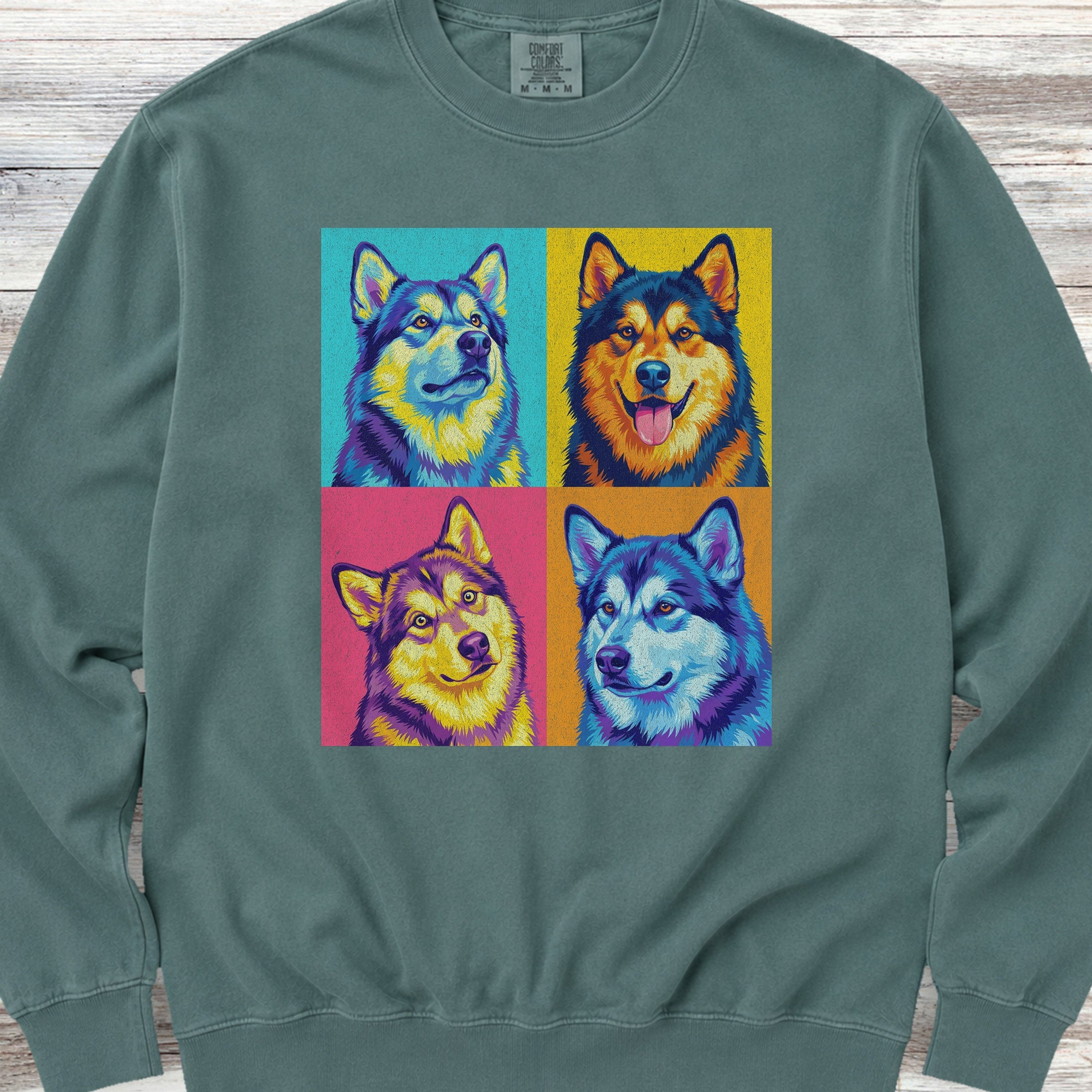 Pop Art Malamute Sweatshirt - Blue Spruce