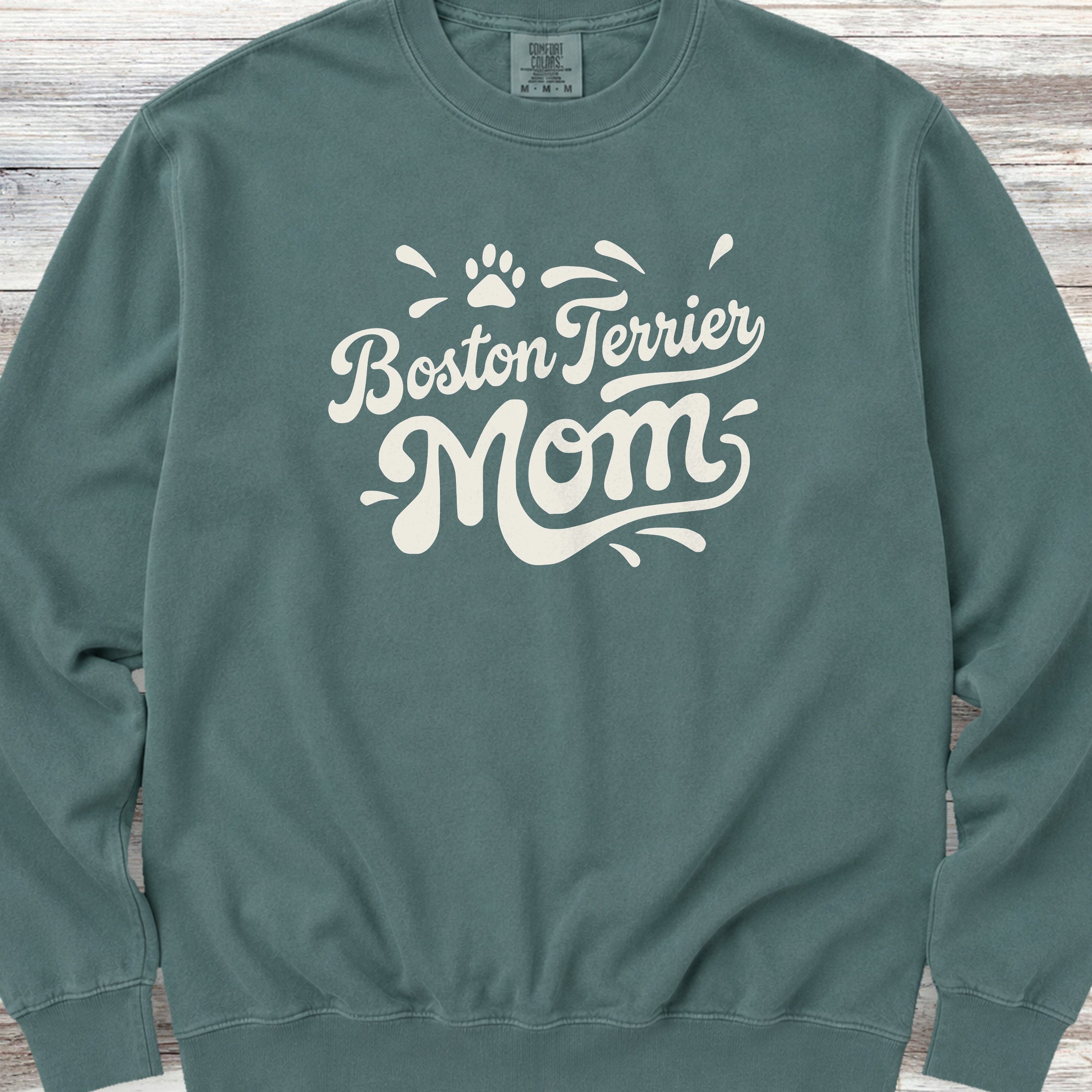 Boston Terrier Groovy Mom Sweatshirt - Blue Spruce