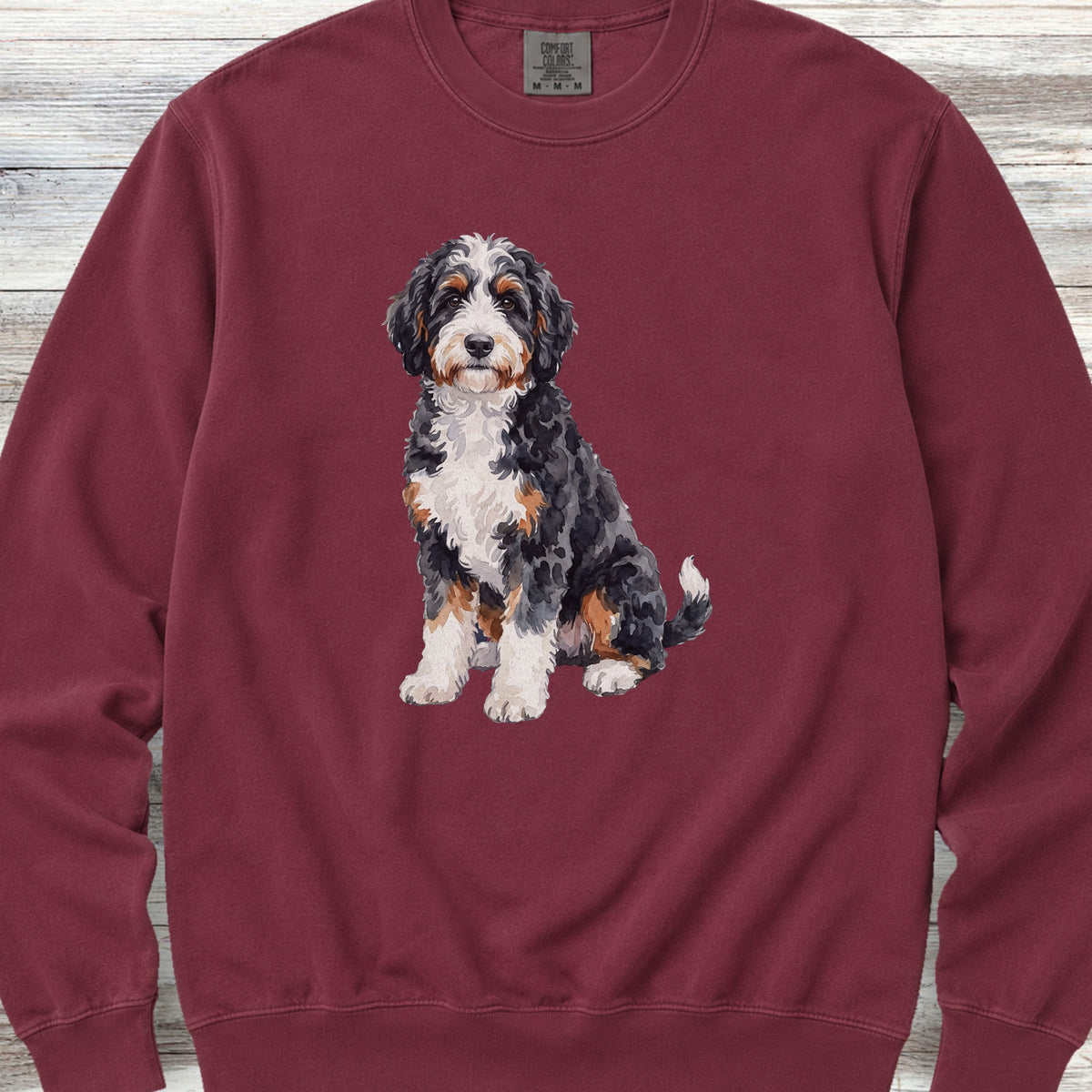 Bernedoodle Watercolor Sweatshirt - Crimson