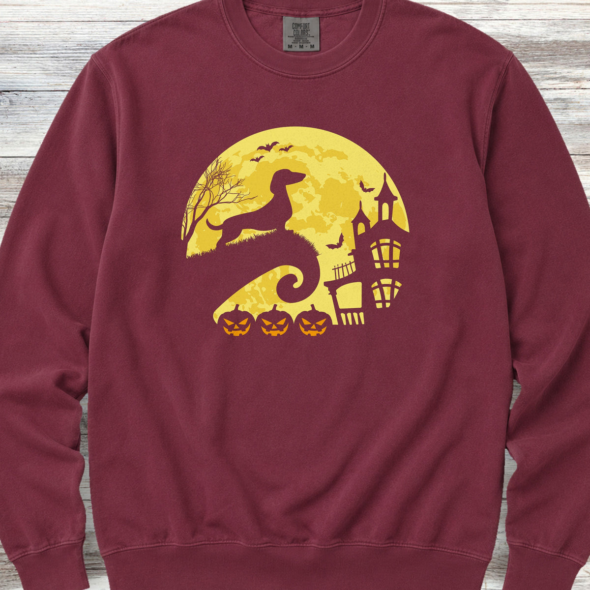 Dachshund Halloween Moon Sweatshirt - Crimson