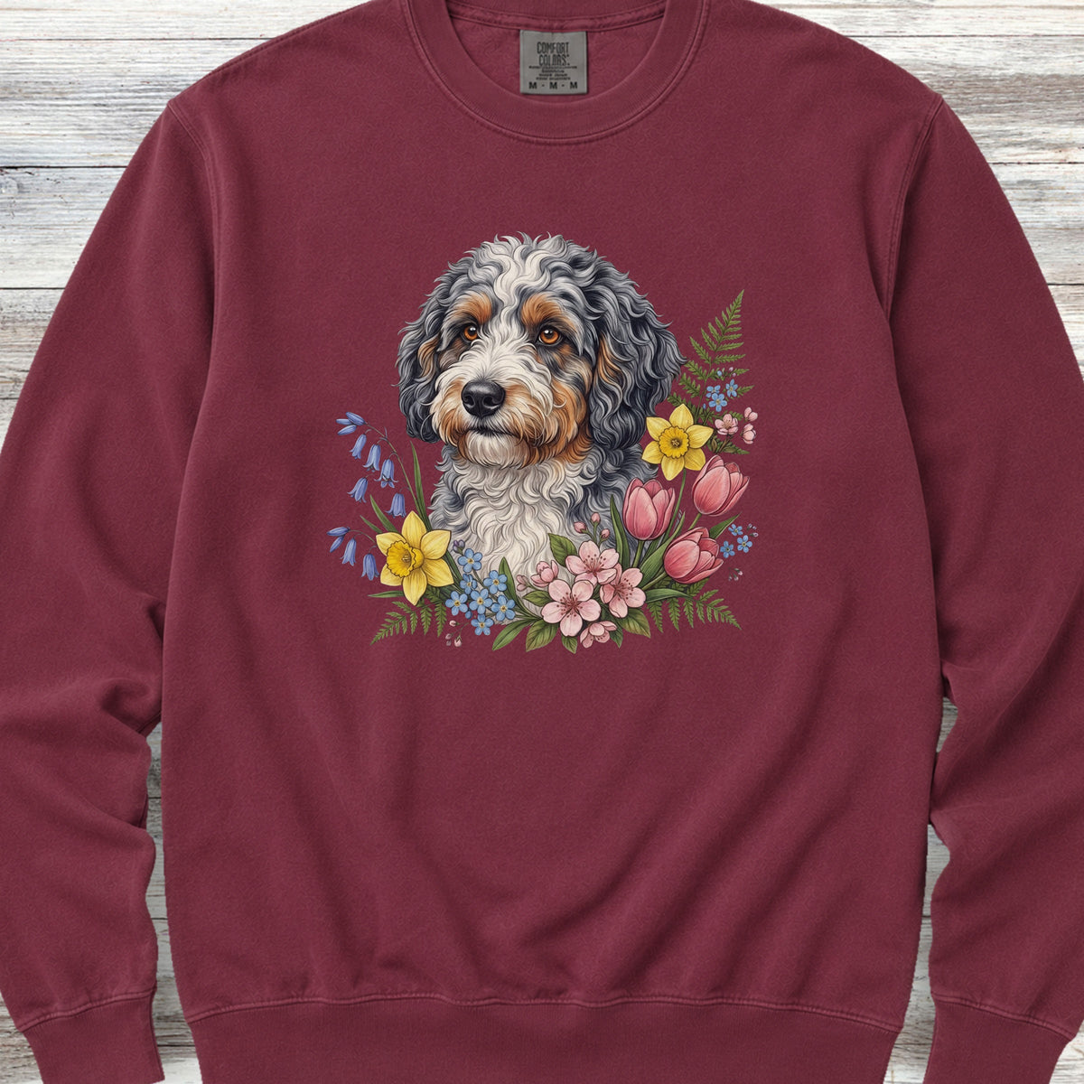Aussiedoodle Spring Portrait Sweatshirt - Crimson