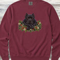 Cane Corso Black Winter Greenery Faux Embroidery Sweatshirt - Crimson