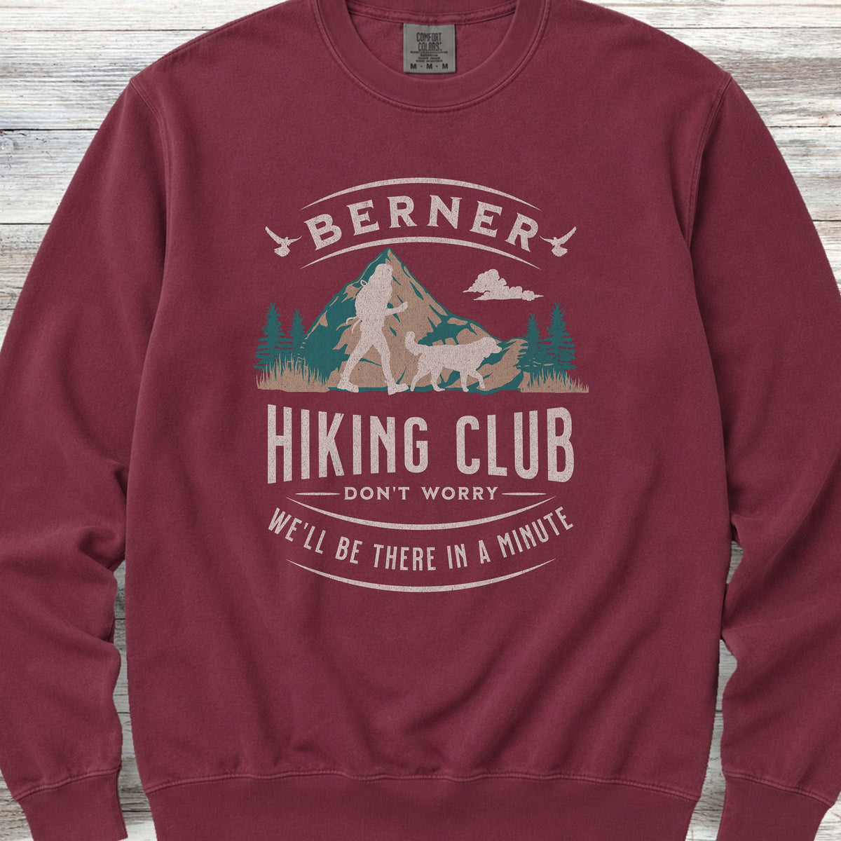 Bernese Mountain Dog Hiking Club Sweatshirt - Crimson