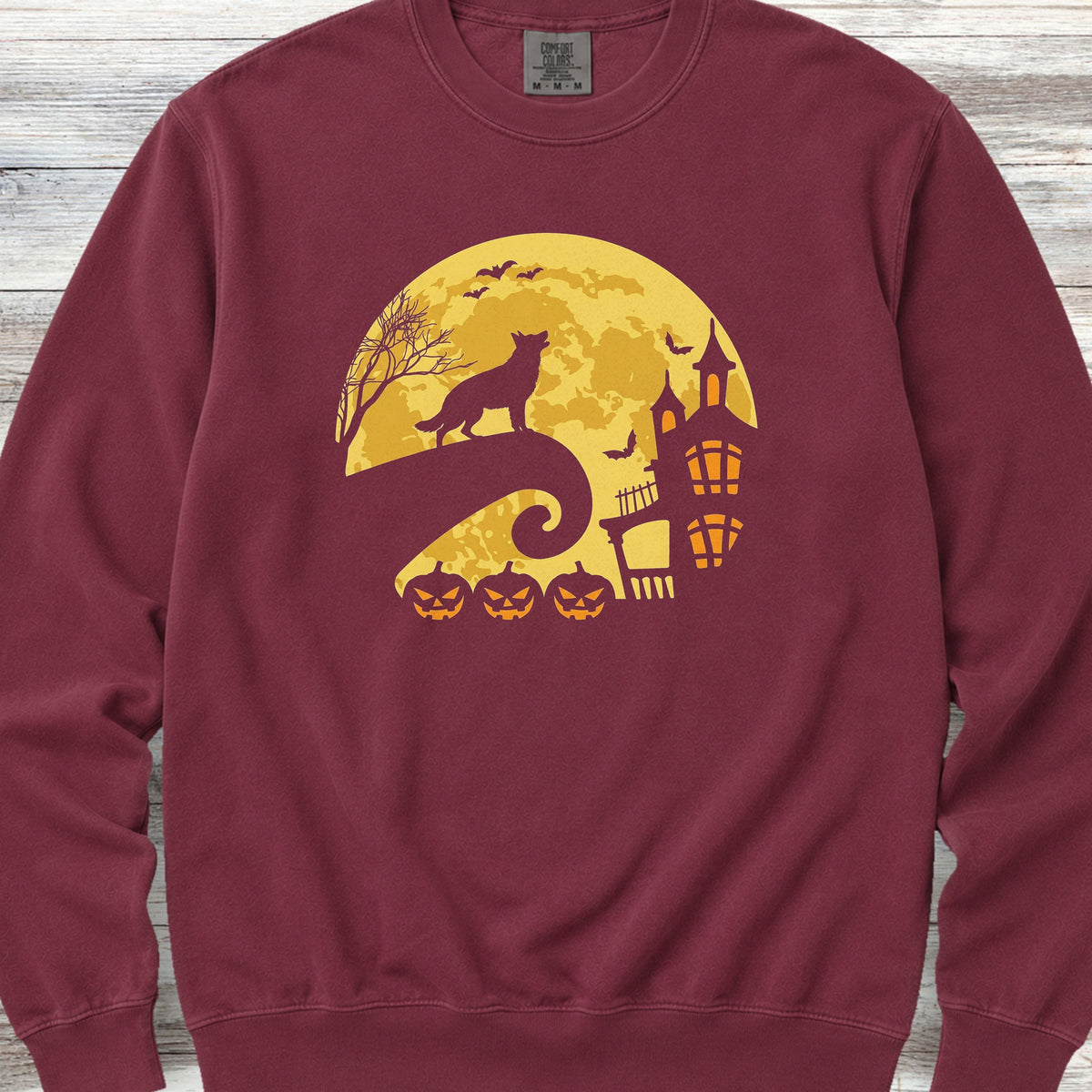 German Shepherd Halloween Moon Sweatshirt - Crimson