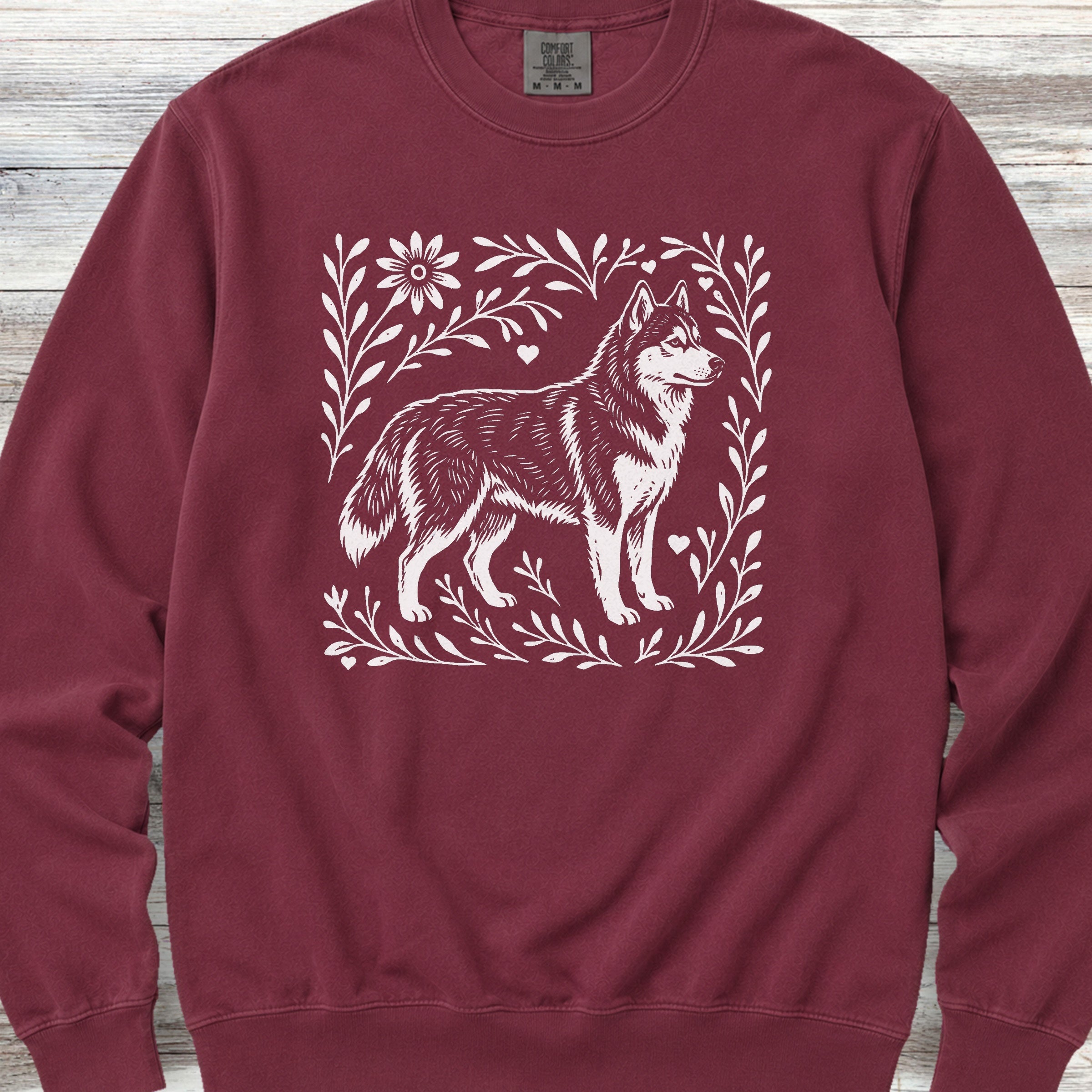 Husky Linocut Sweatshirt - Crimson