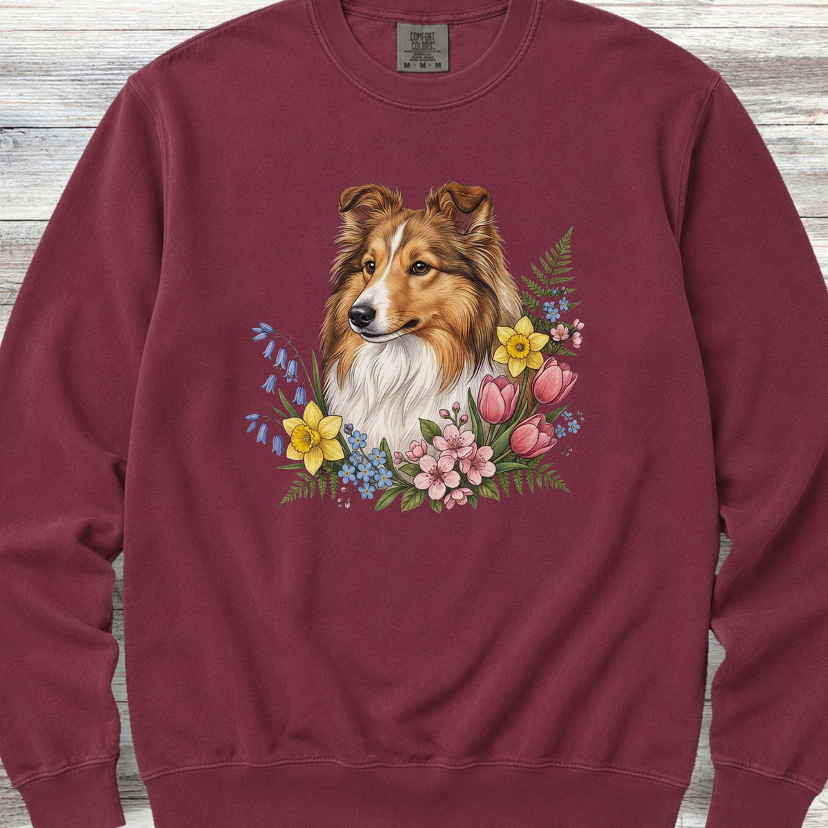 Shetland Sheepdog Spring Portrait Sweatshirt - Crimson