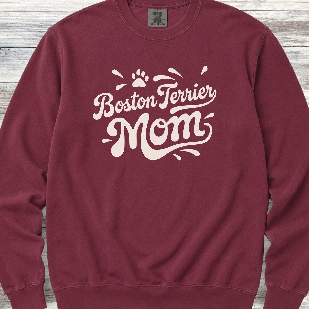 Boston Terrier Groovy Mom Sweatshirt - Crimson