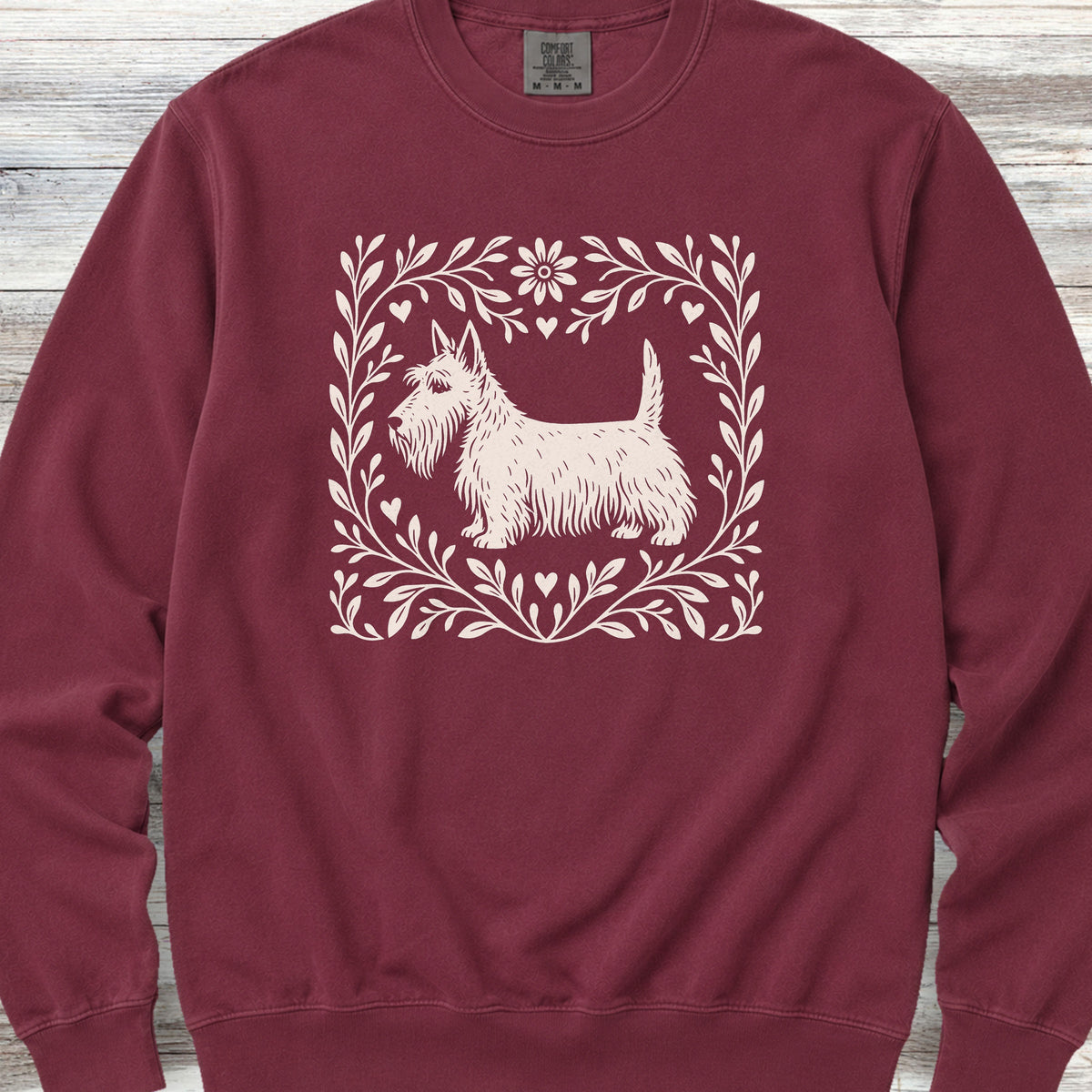 Scottish Terrier Linocut Sweatshirt - Crimson