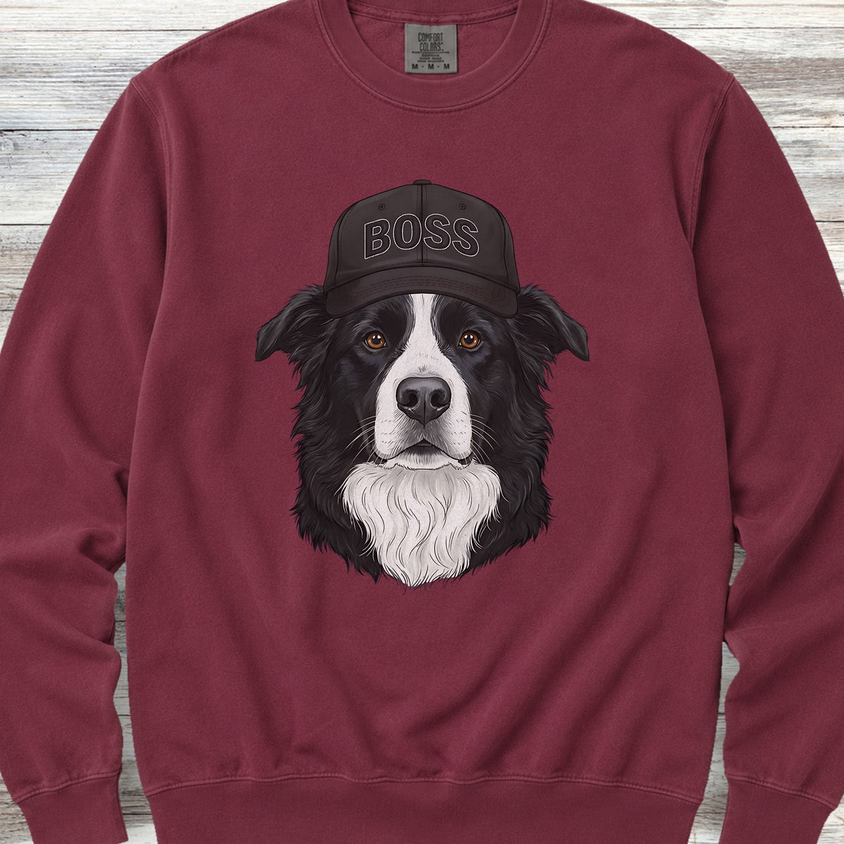 Border Collie Boss Hat Sweatshirt - Crimson