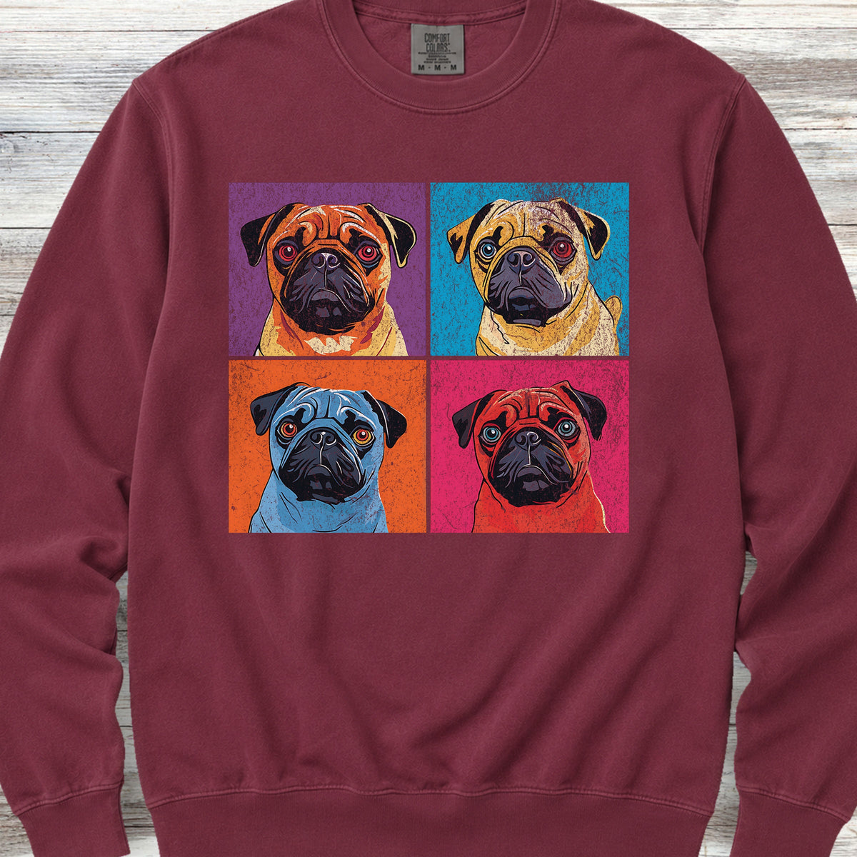 Pug Pop Art Sweatshirt - Crimson