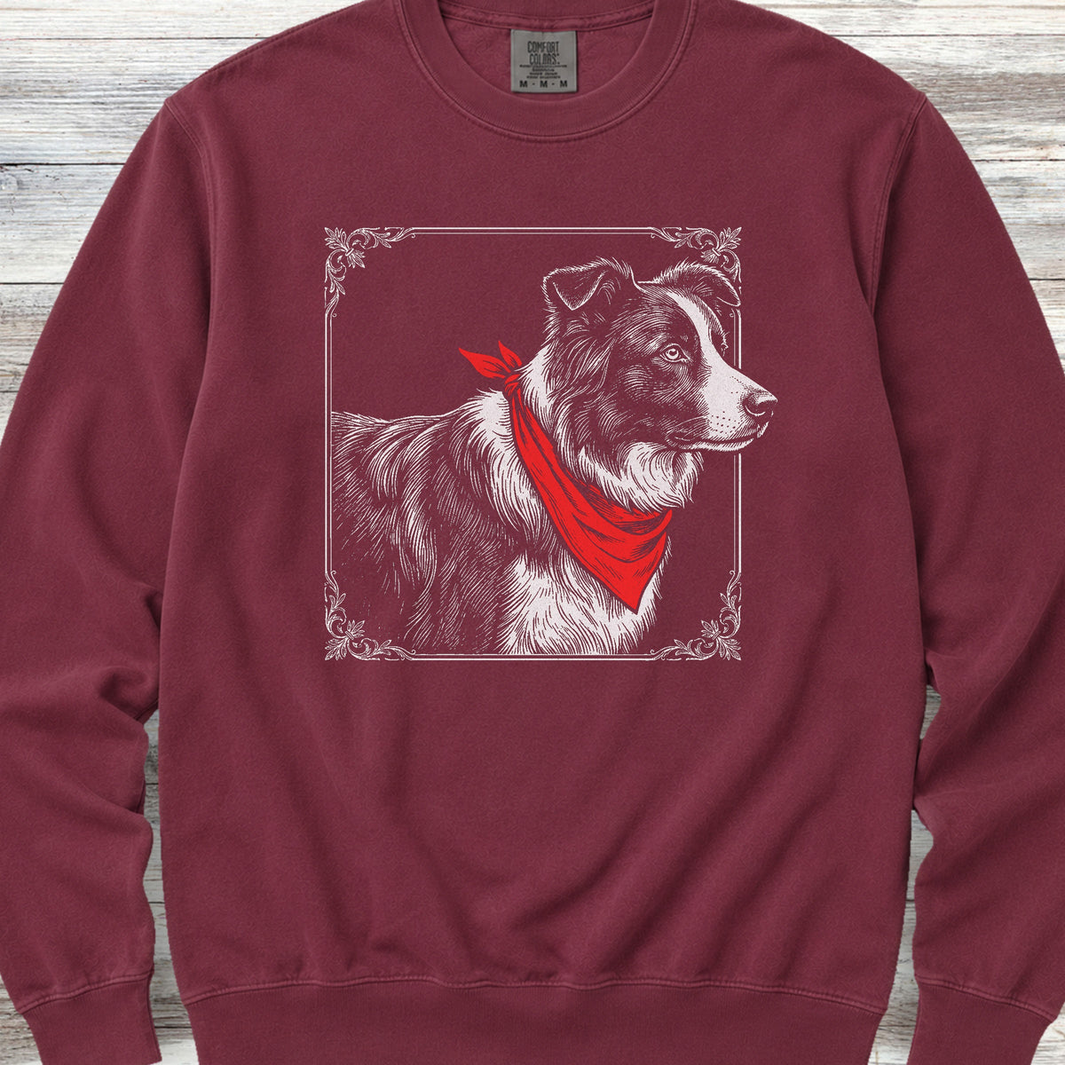 Border Collie Etching Sweatshirt - Crimson