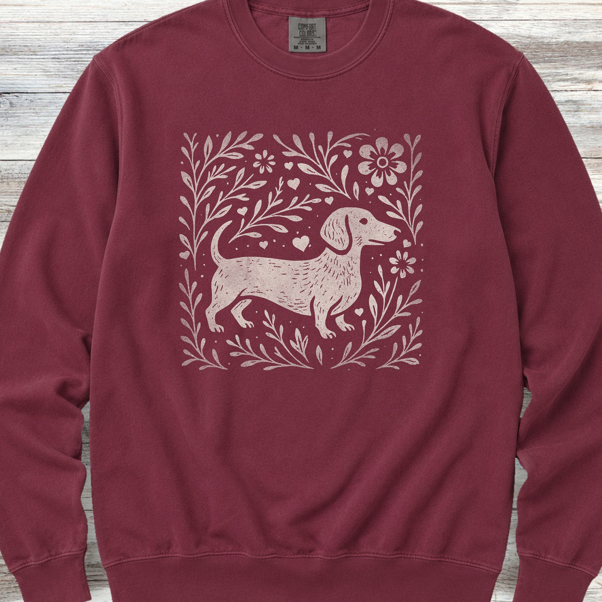 Dachshund Linocut Sweatshirt - Crimson