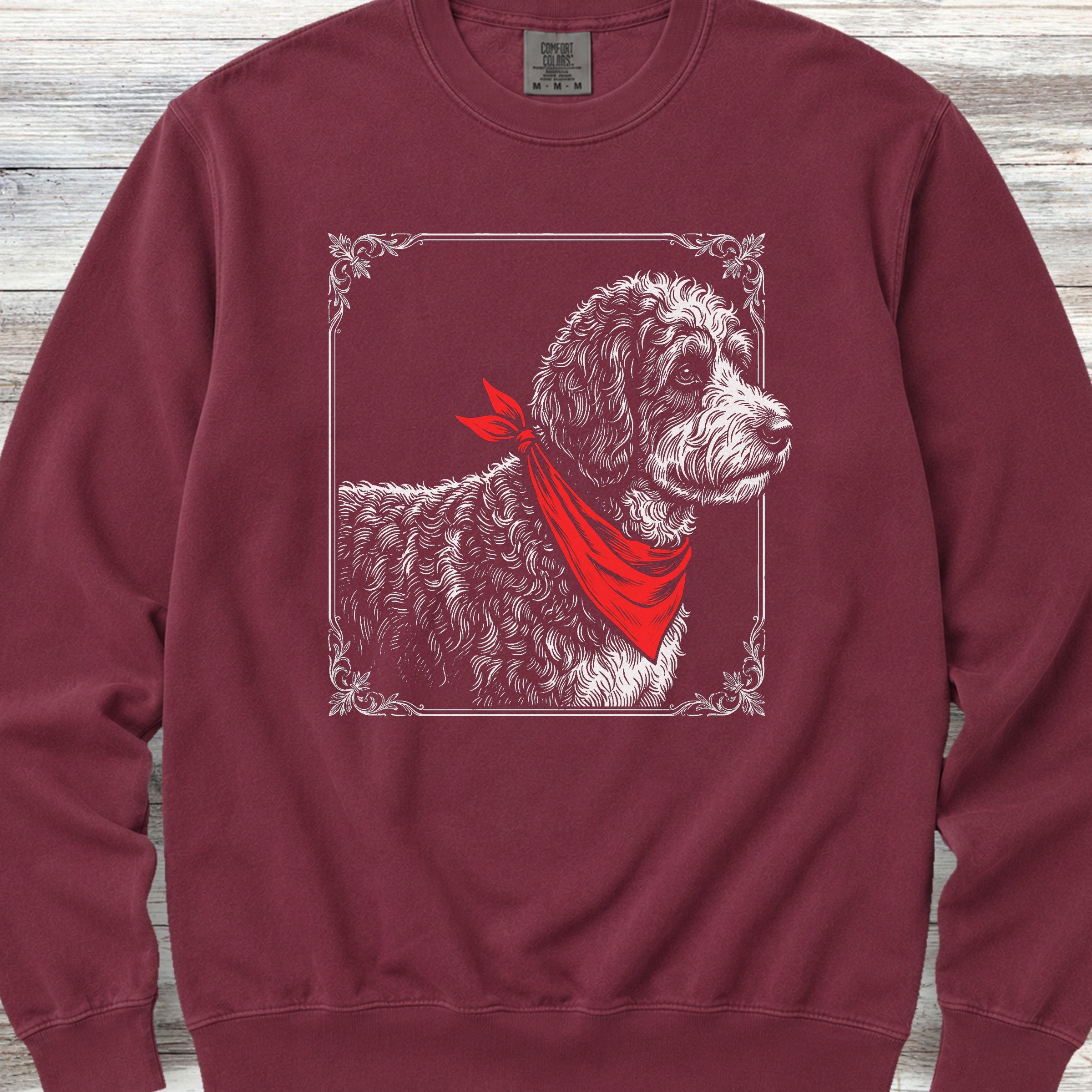 Bernedoodle Etching Sweatshirt - Crimson