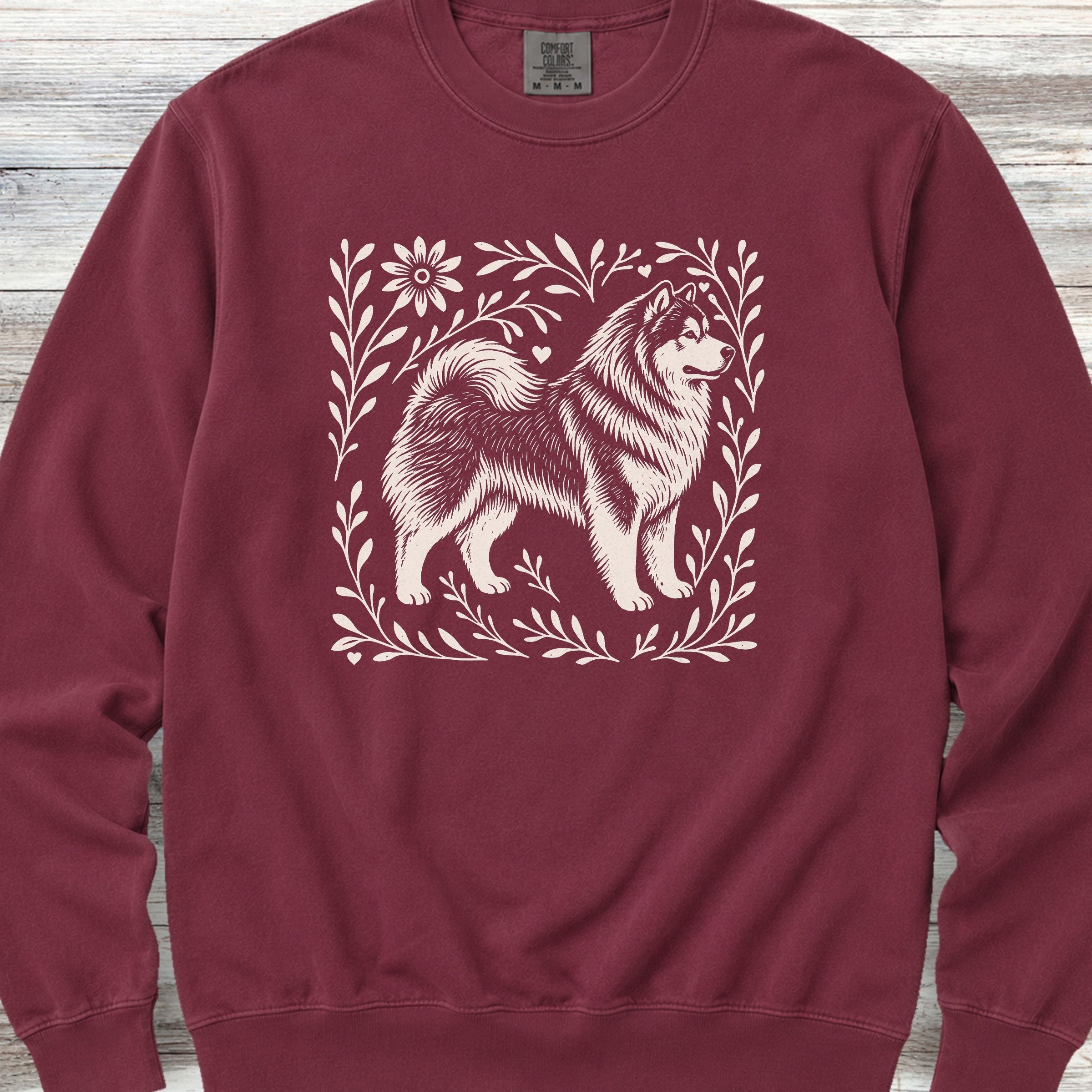 Alaskan Malamute Linocut Sweatshirt - Crimson