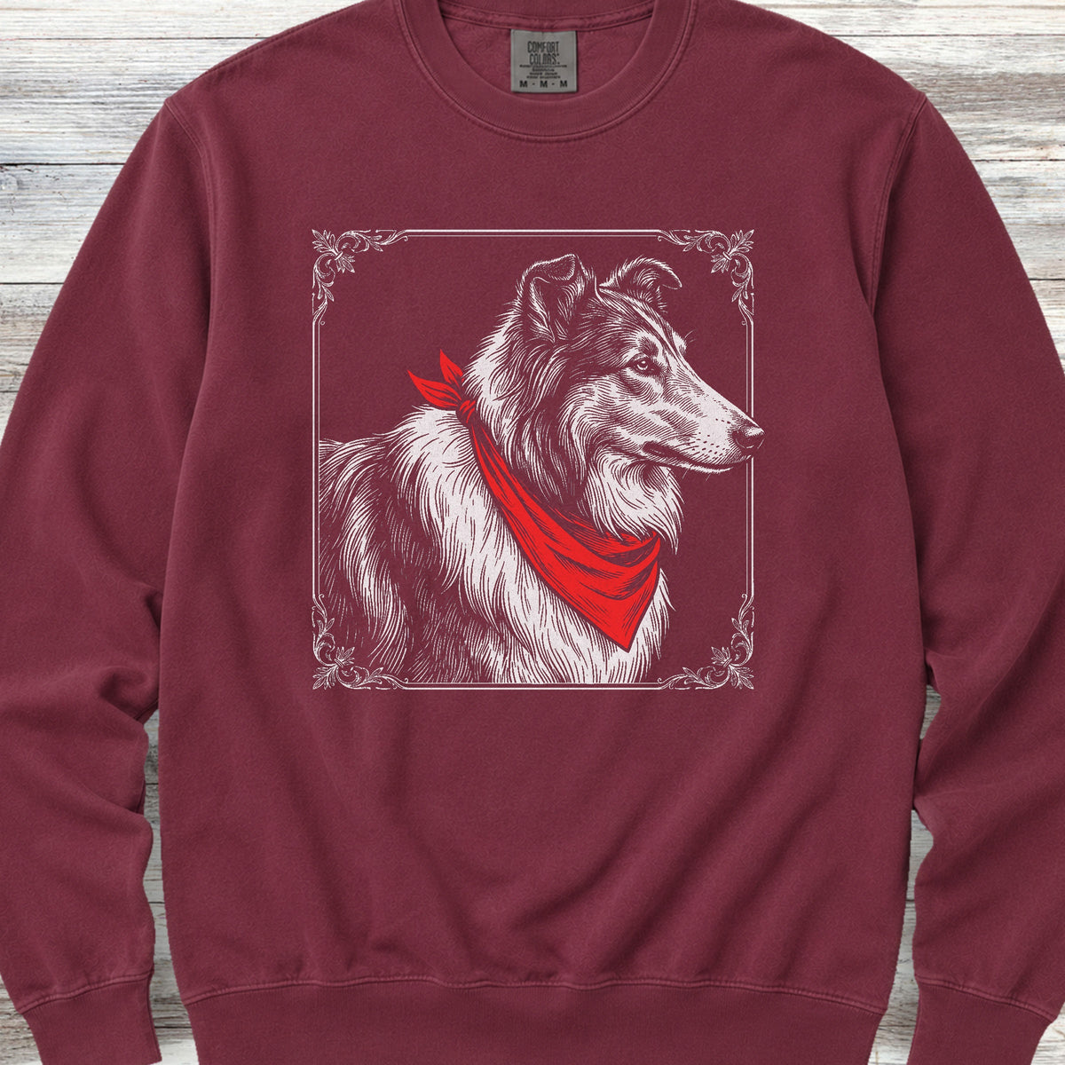 Rough Collie Etching Sweatshirt - Crimson