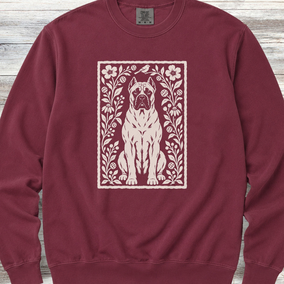 Cane Corso Fawn Folk Art Floral Sweatshirt - Crimson